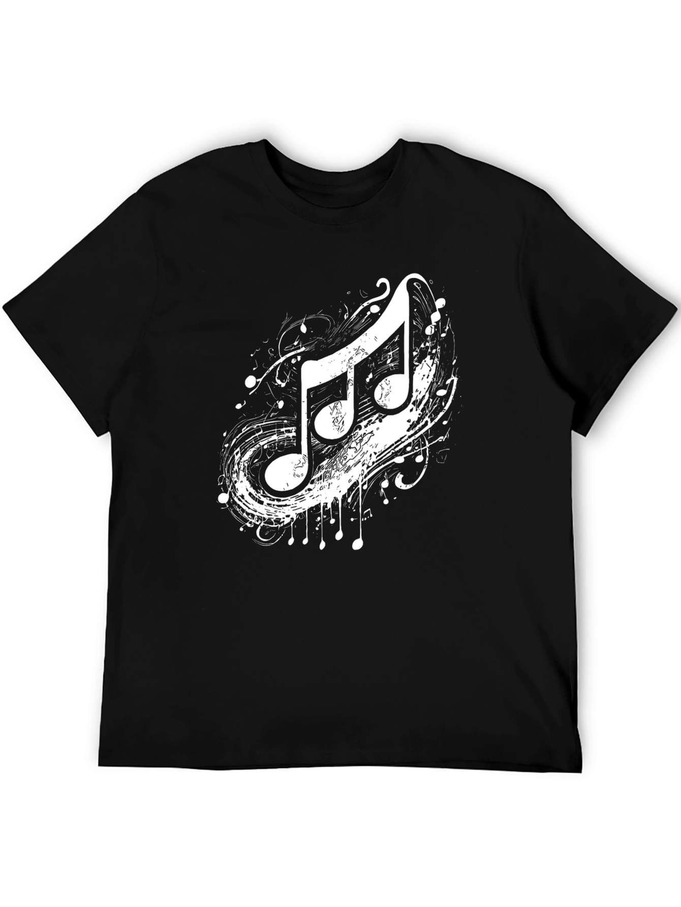 Music Notes Graphic Tee - Black Cotton T-Shirt
