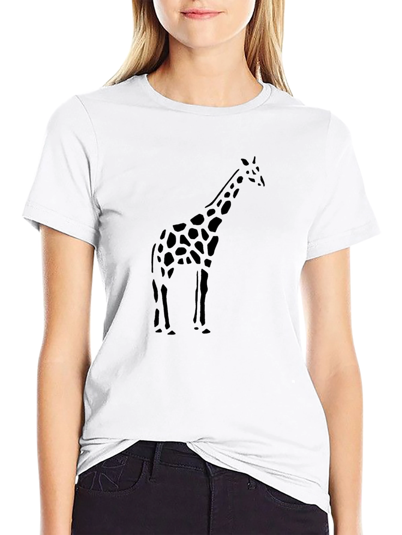 Giraffe Print Black Crewneck T-Shirt