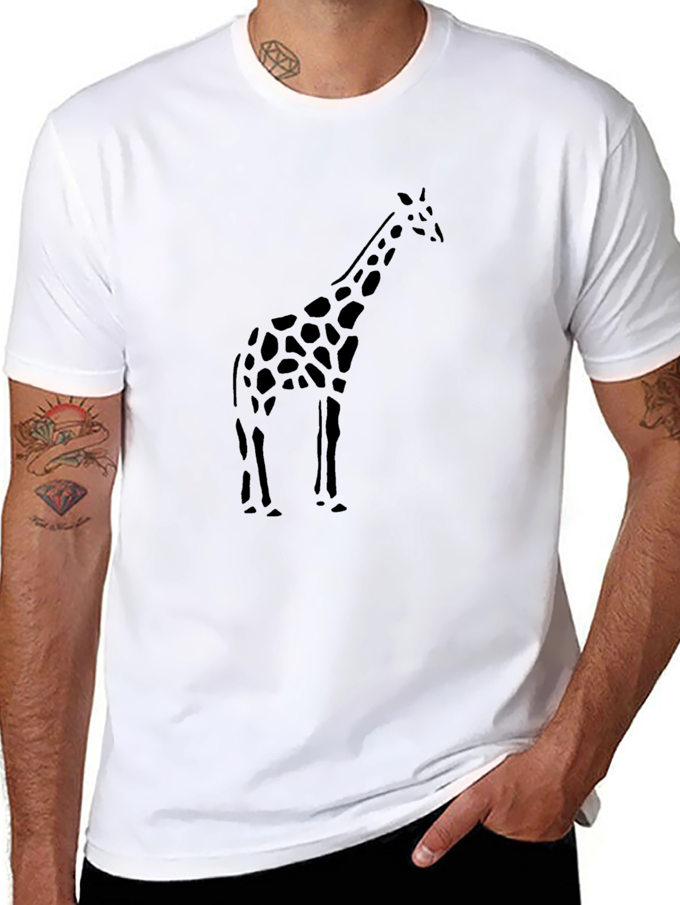 Giraffe Print Black Crewneck T-Shirt