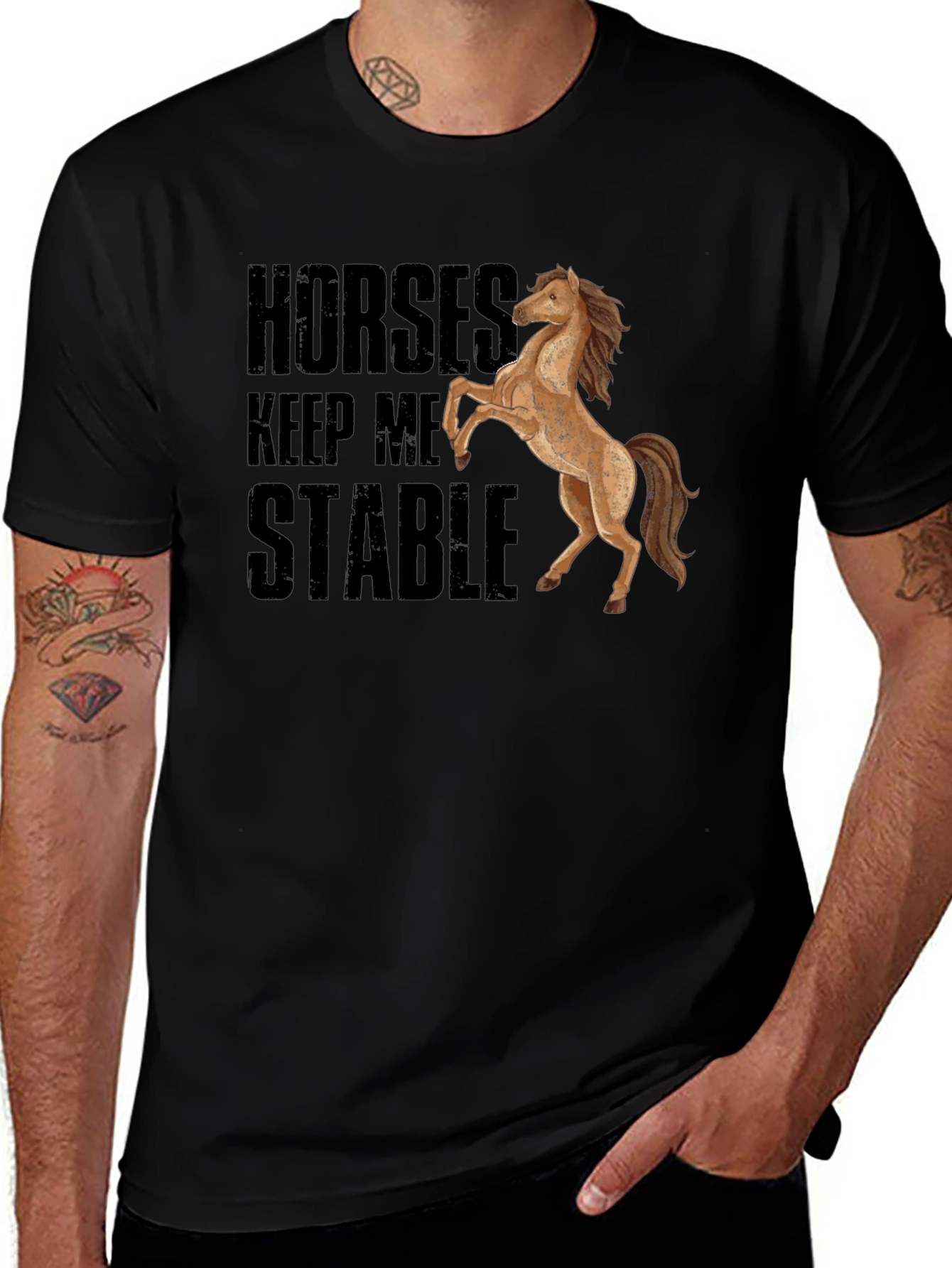 Horses Keep Me Stable Black T-Shirt