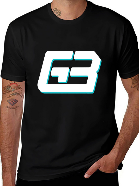 Graphic Tee: White & Blue Number Logo - Black Shirt