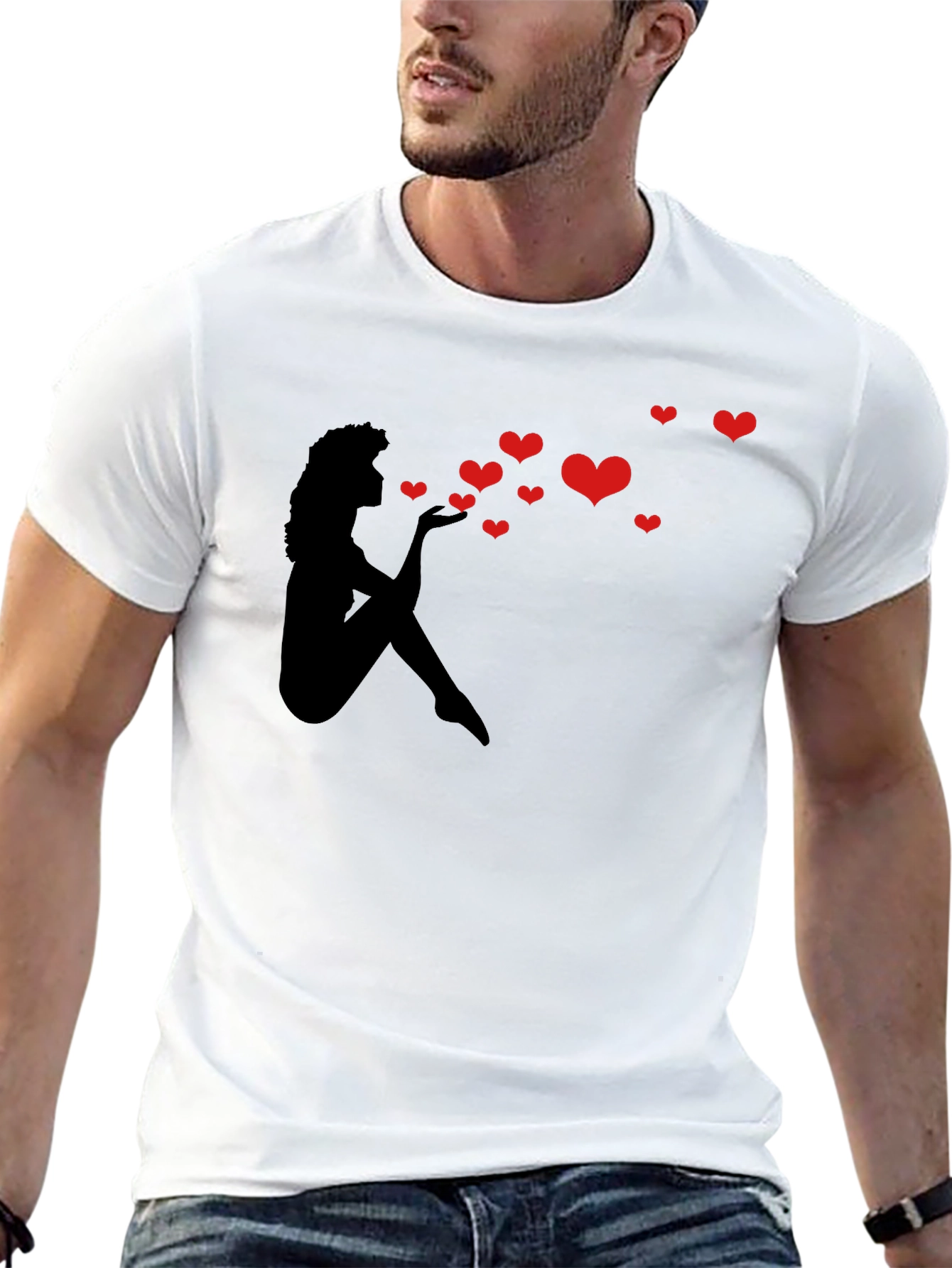 Heart Kiss Graphic Tee - Black Crew Neck T-Shirt