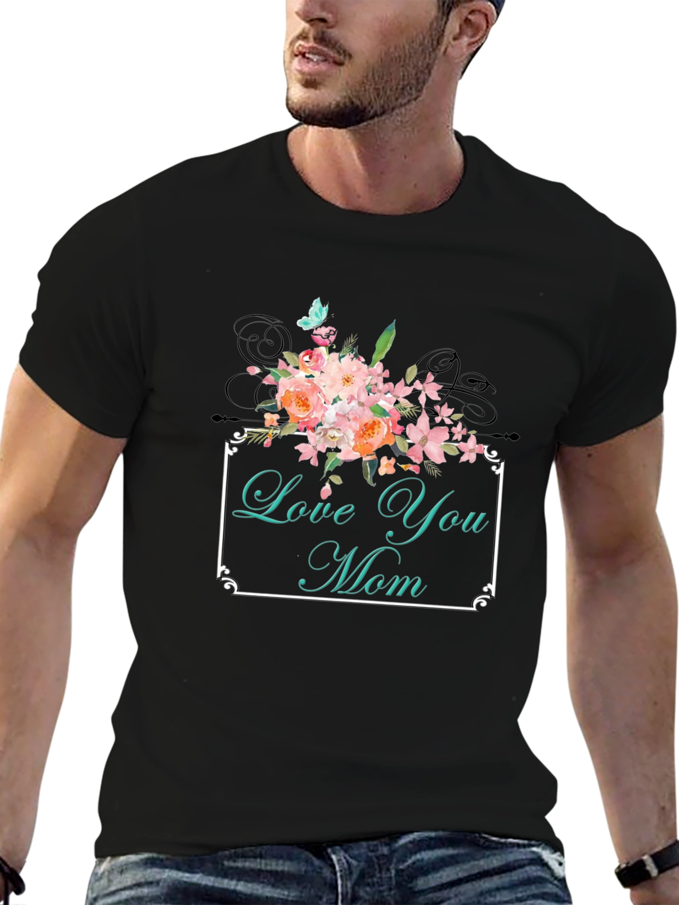 Love You Mom Floral Graphic T-Shirt