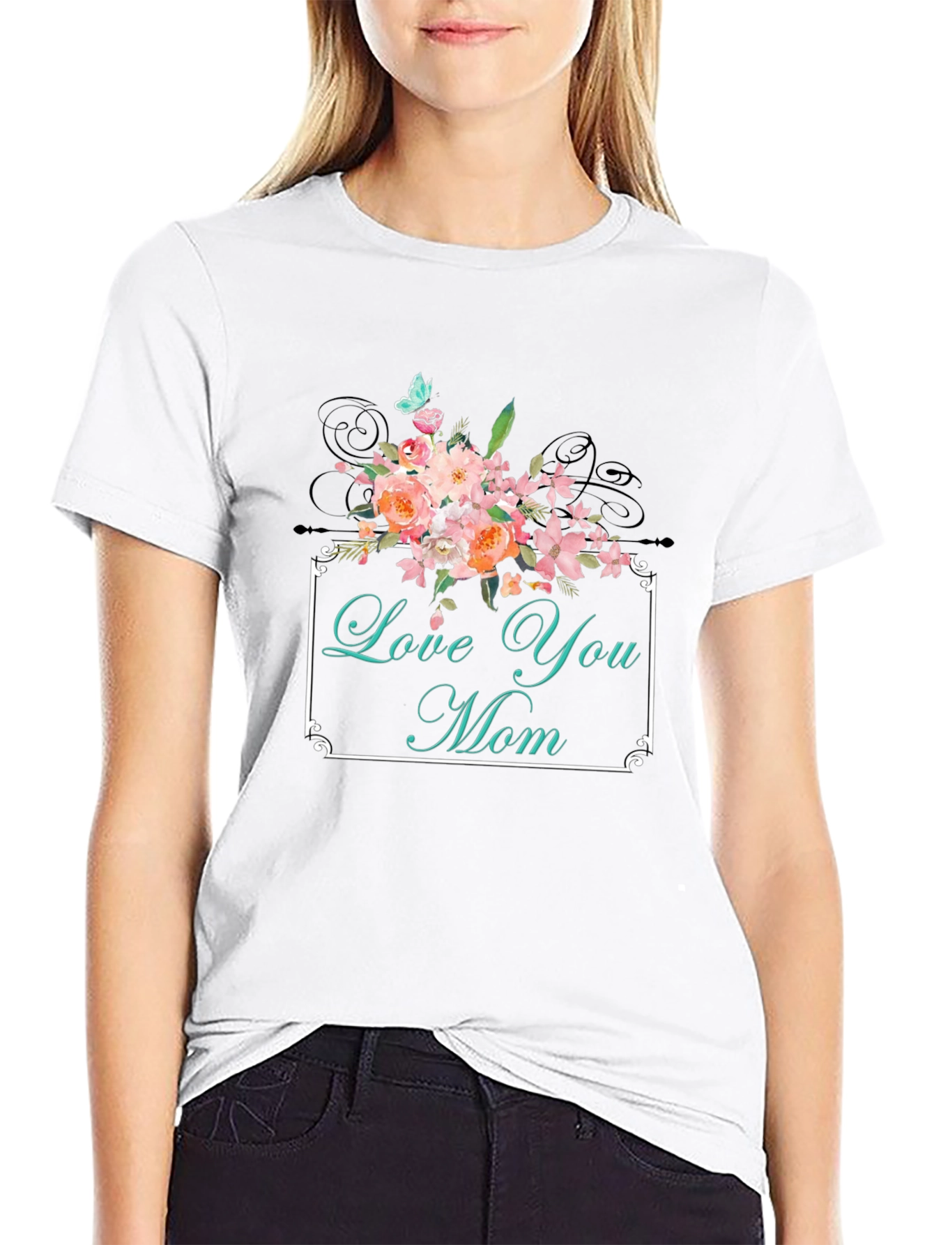 Love You Mom Floral Graphic T-Shirt