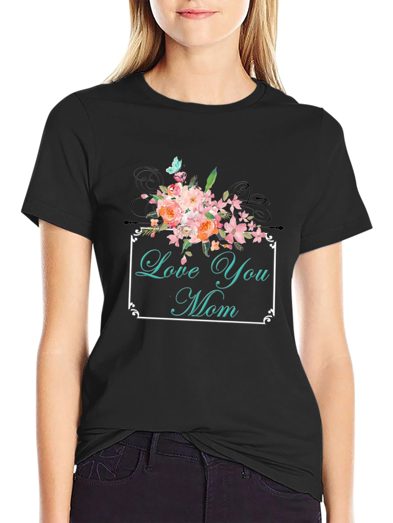 Love You Mom Floral Graphic T-Shirt