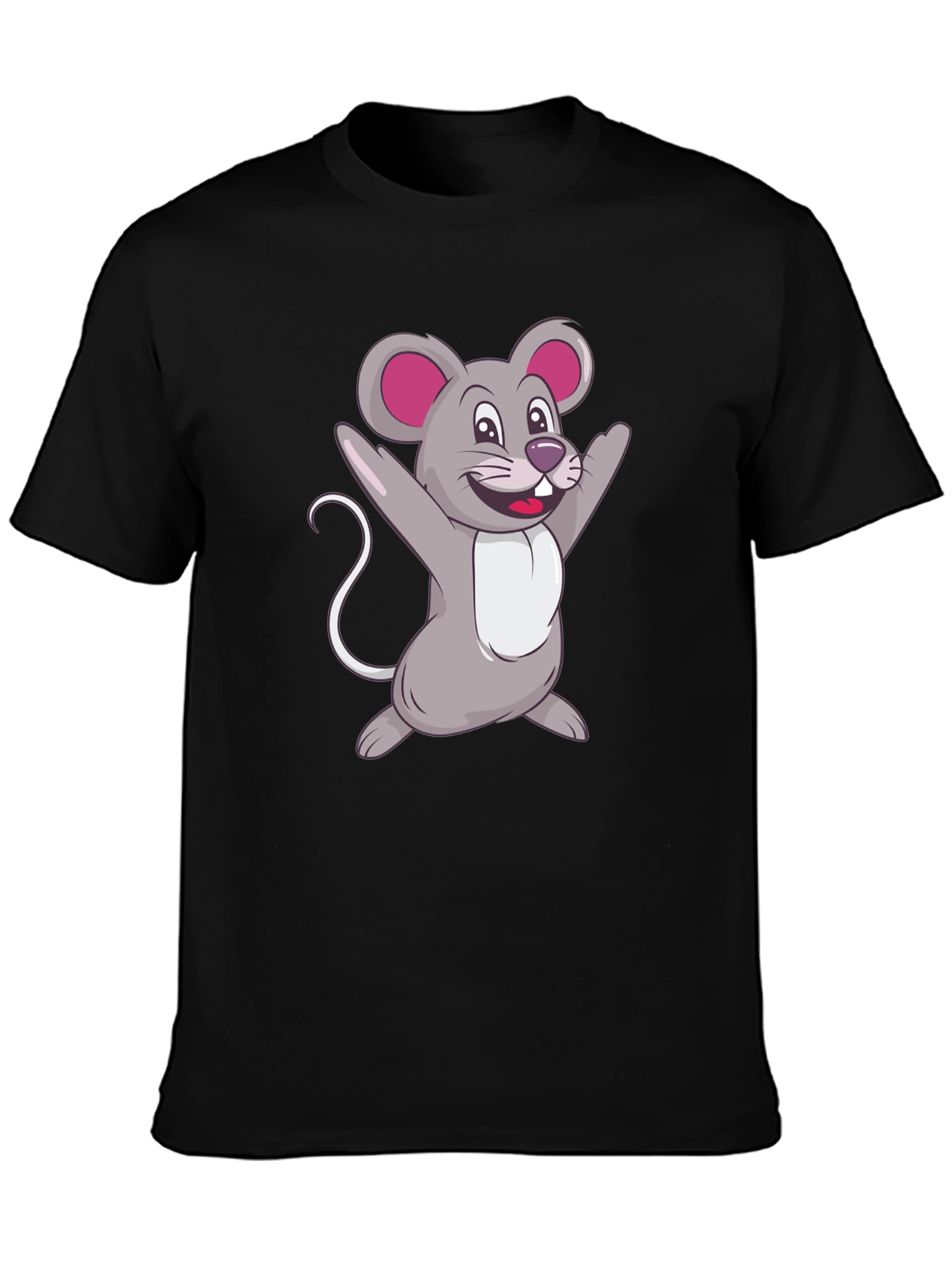 Cartoon Mouse Graphic Tee - Black Casual T-Shirt