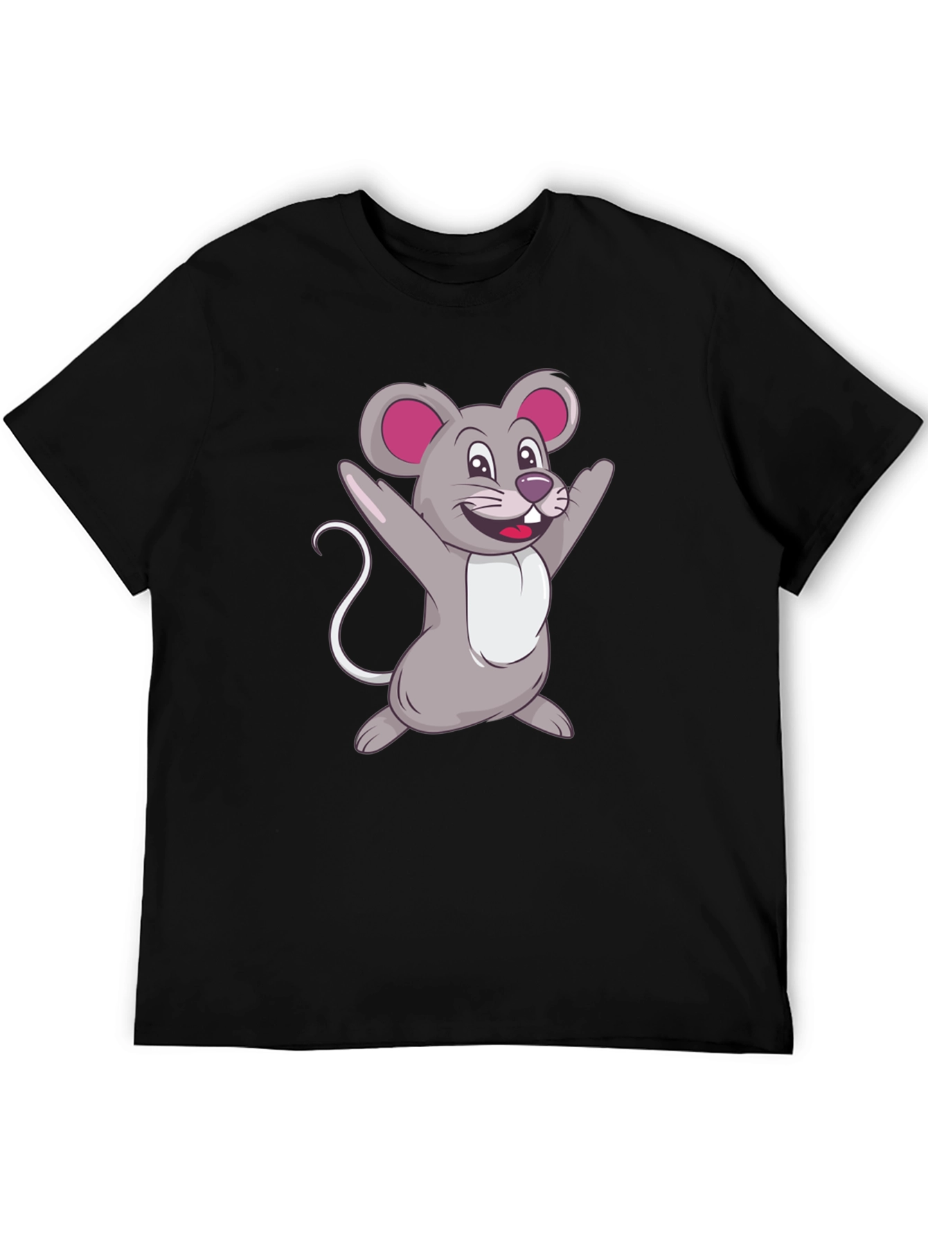 Cartoon Mouse Graphic Tee - Black Casual T-Shirt