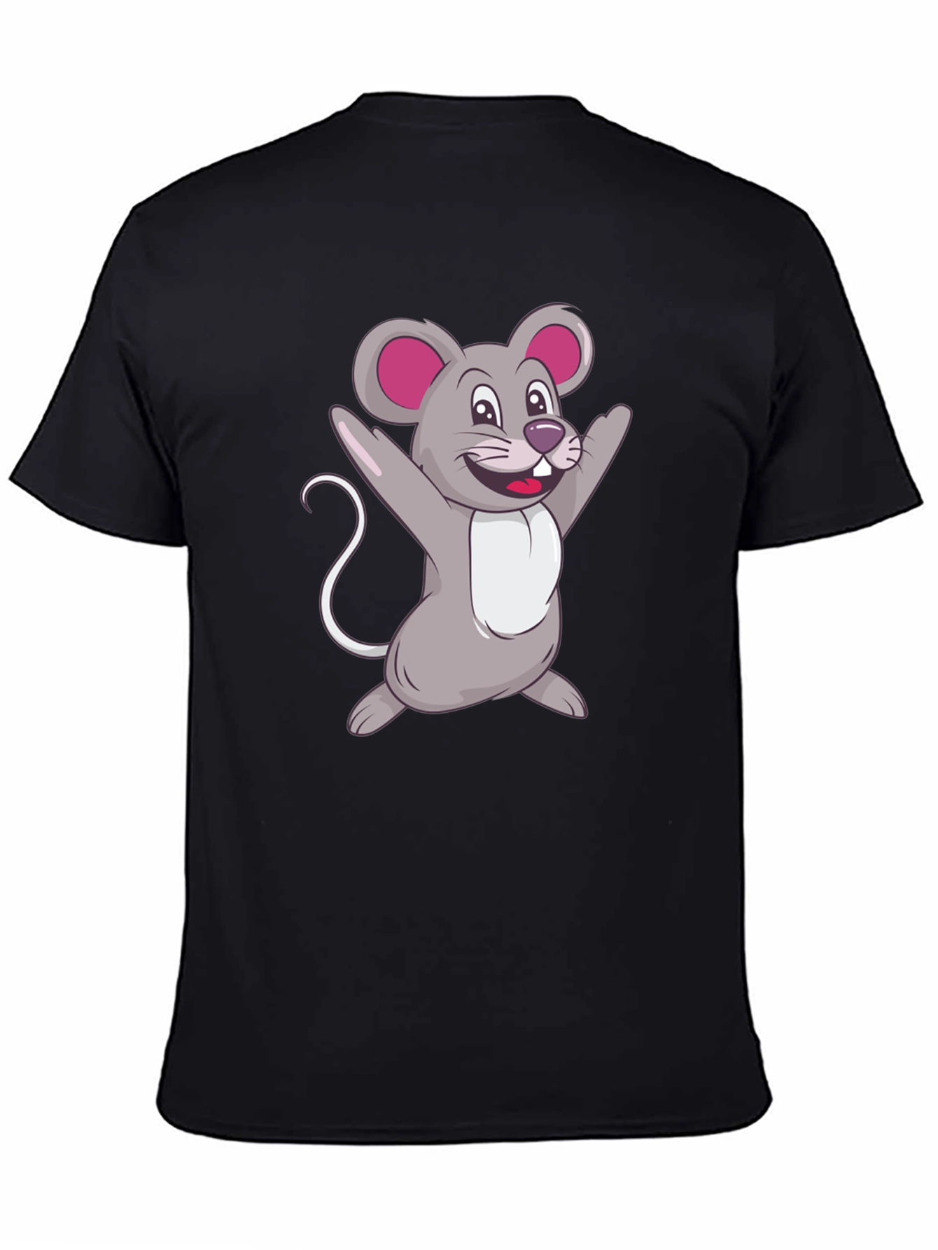 Cartoon Mouse Graphic Tee - Black Casual T-Shirt