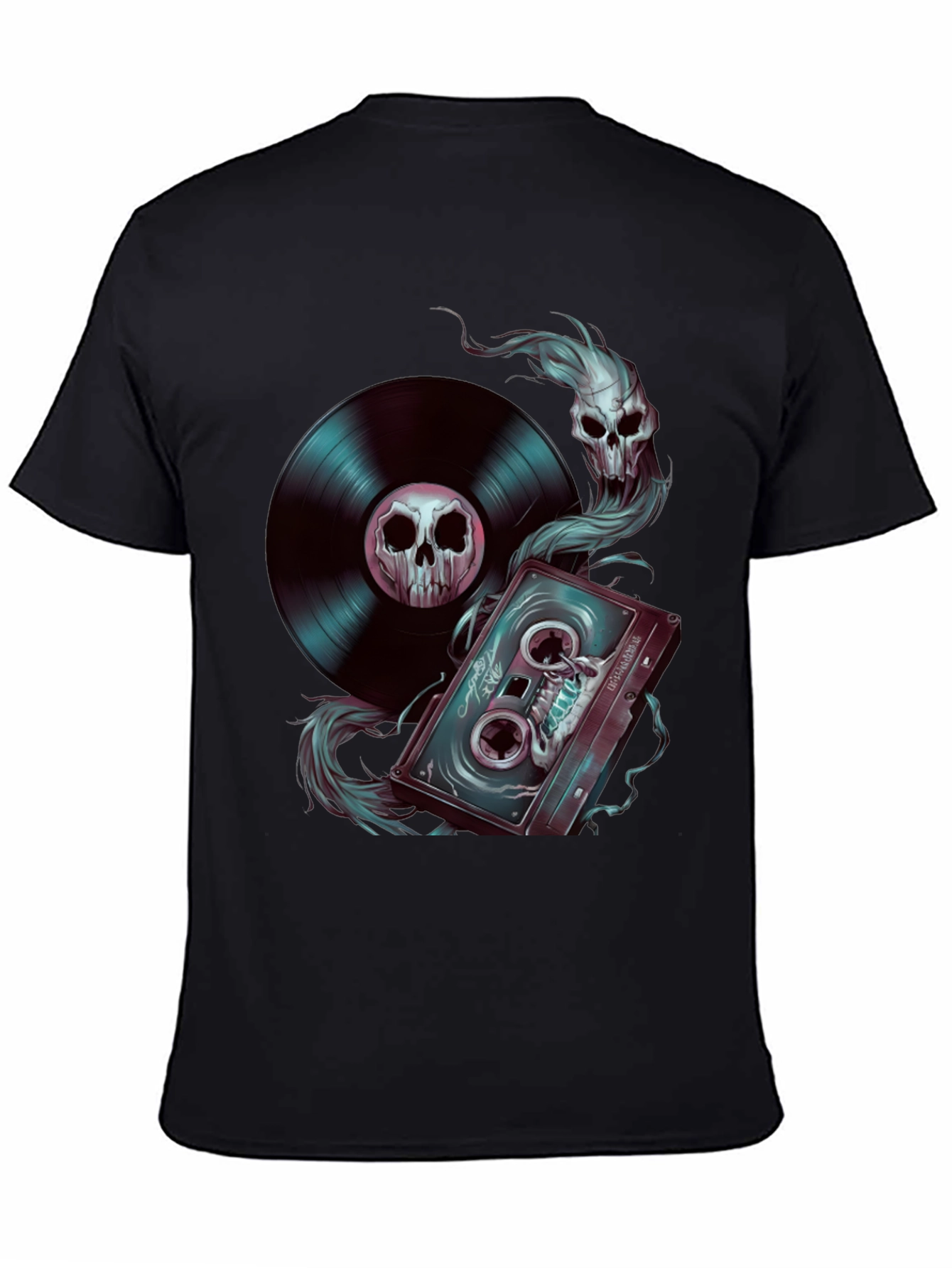 Skull Music T-Shirt: Vinyl & Cassette Tape Design