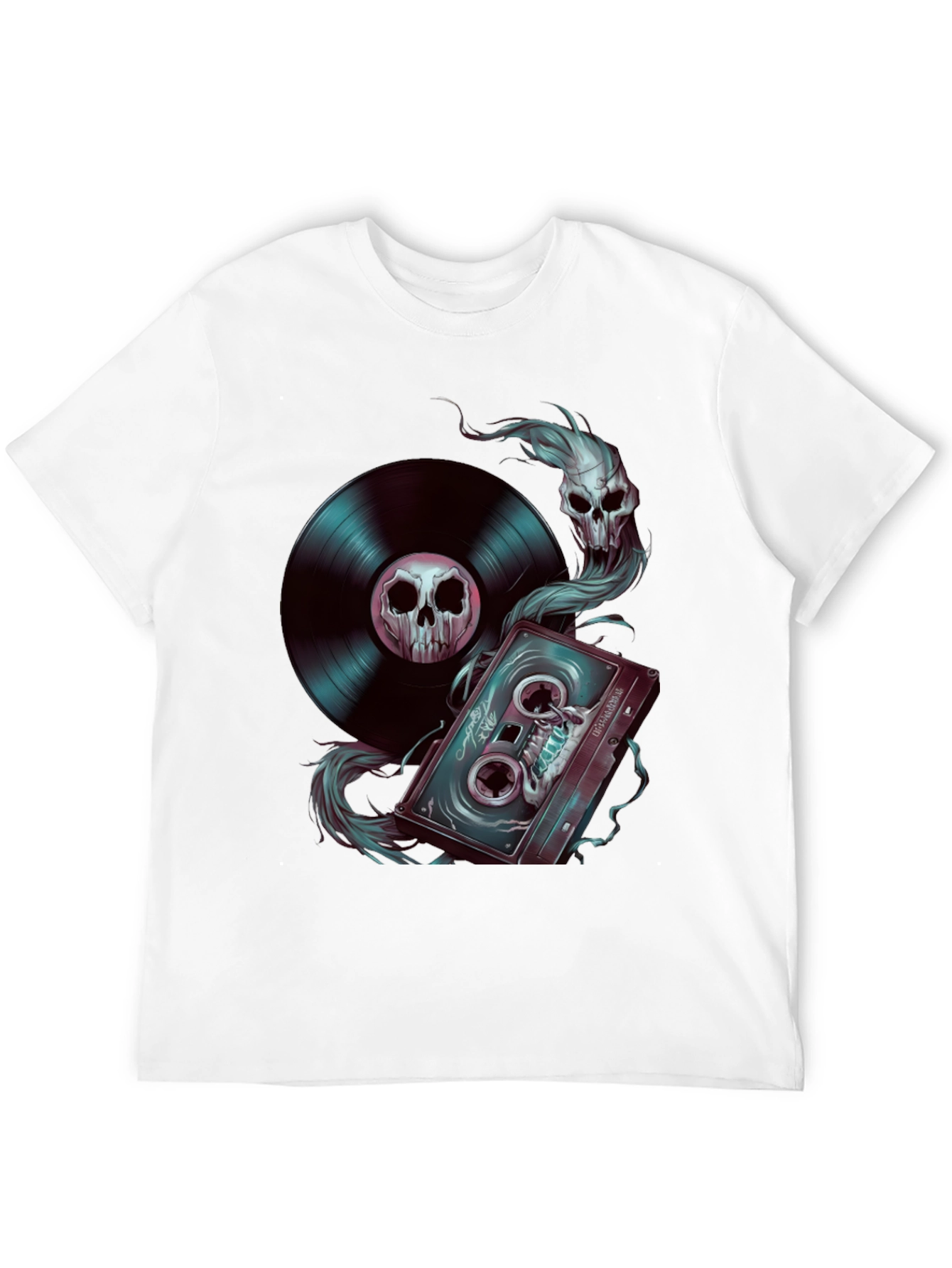 Skull Music T-Shirt: Vinyl & Cassette Tape Design