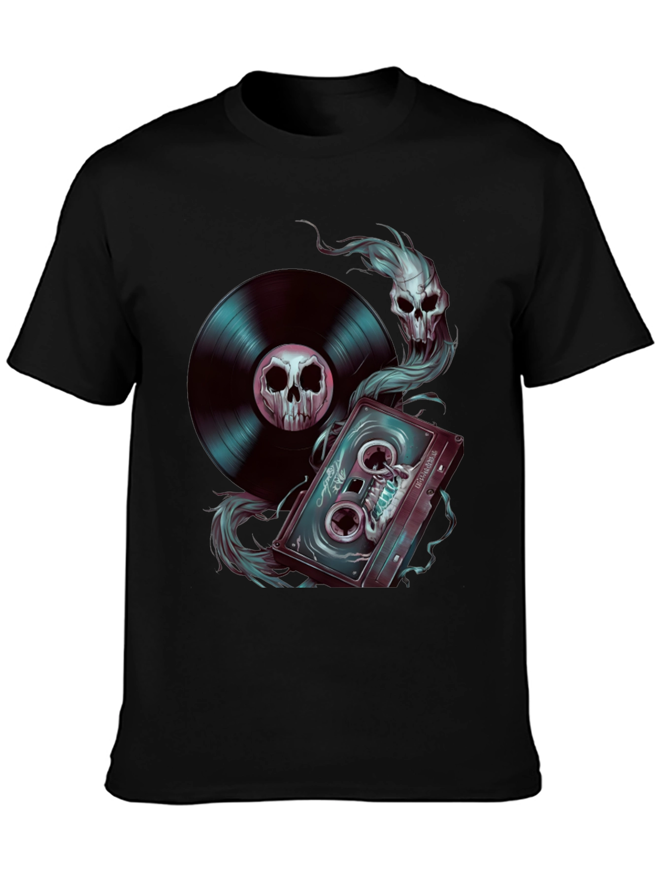 Skull Music T-Shirt: Vinyl & Cassette Tape Design