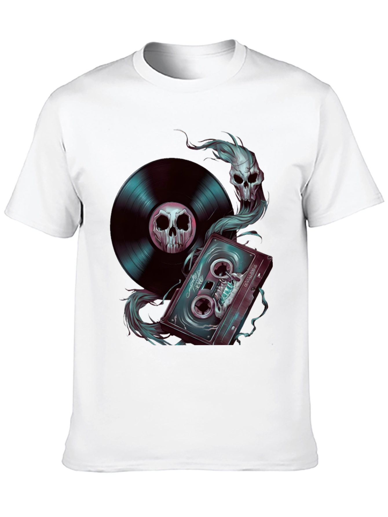Skull Music T-Shirt: Vinyl & Cassette Tape Design
