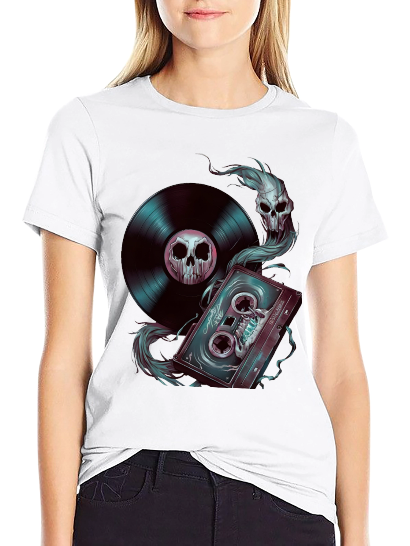 Skull Music T-Shirt: Vinyl & Cassette Tape Design