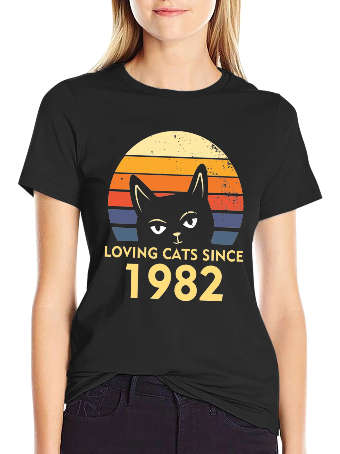 Loving Cats Since 1982 Retro Black T-Shirt