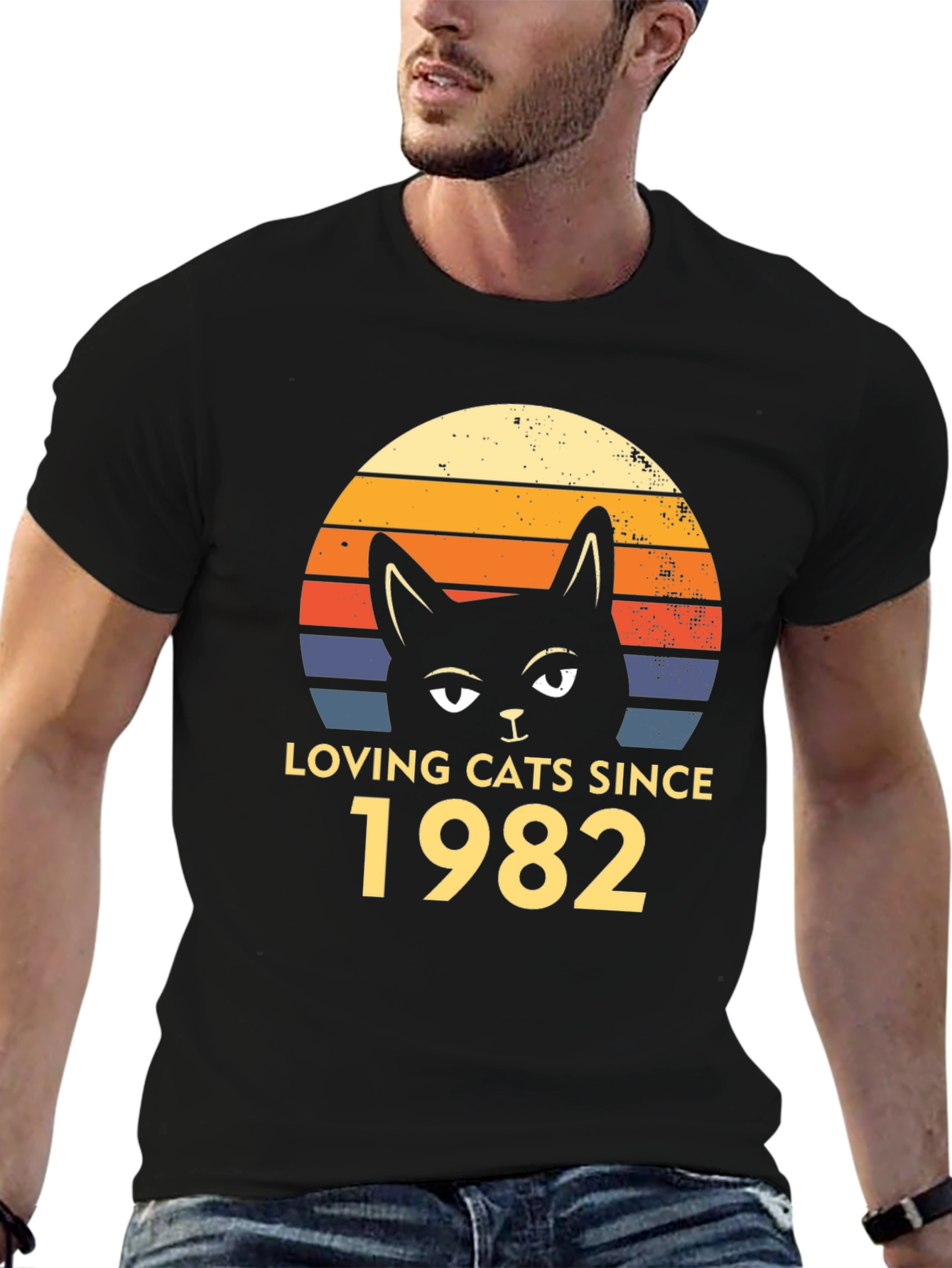 Loving Cats Since 1982 Retro Black T-Shirt