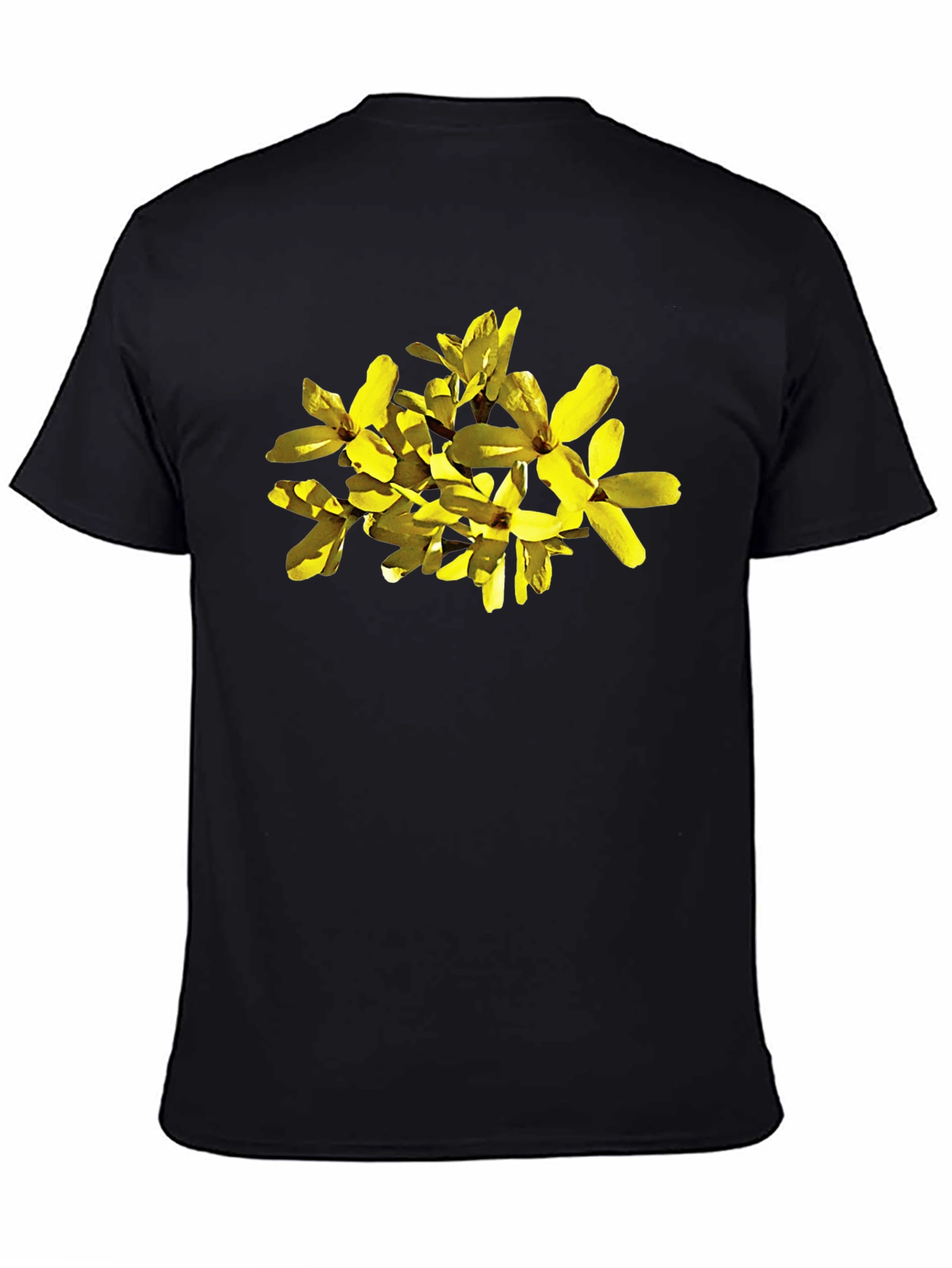 Forsythia Flower Graphic Black T-Shirt