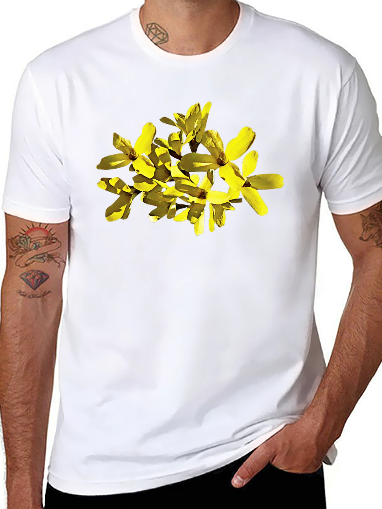 Forsythia Flower Graphic Black T-Shirt