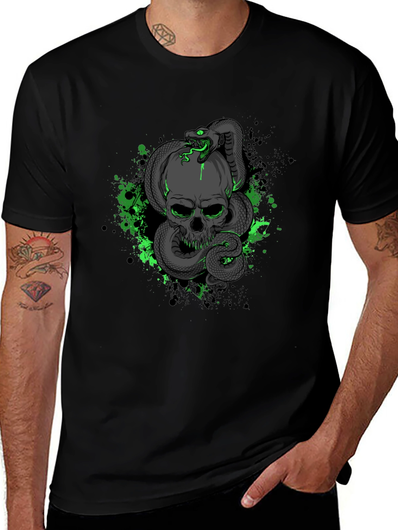 Skull & Snake Graphic Black T-Shirt