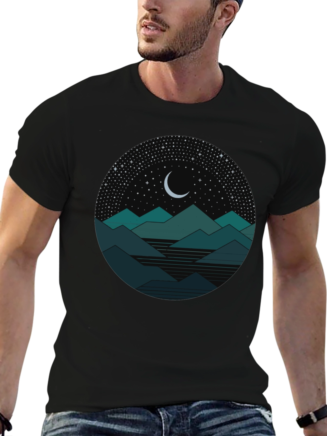 Nightscape Graphic Tee - Mountain & Moon Design