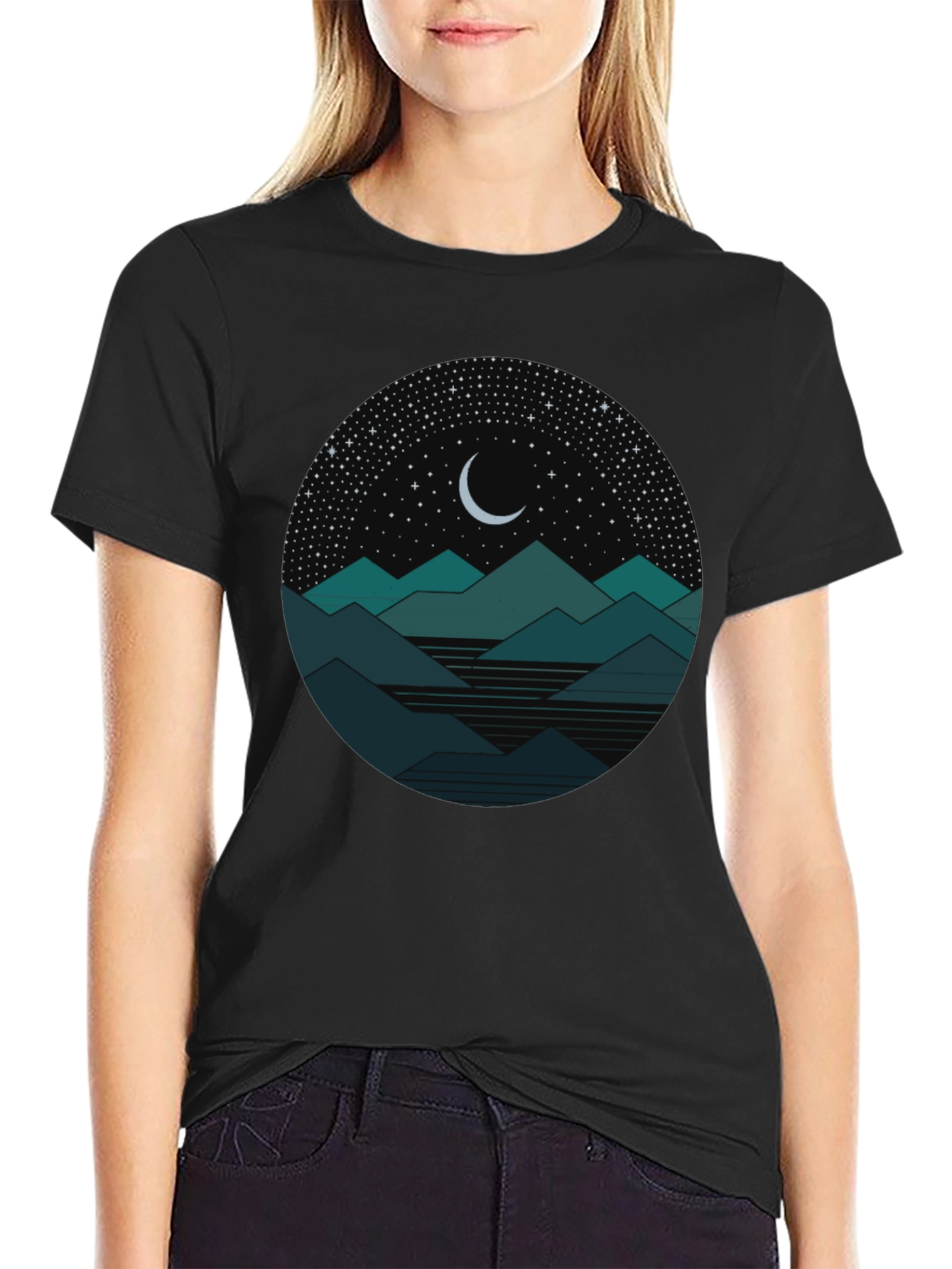 Nightscape Graphic Tee - Mountain & Moon Design