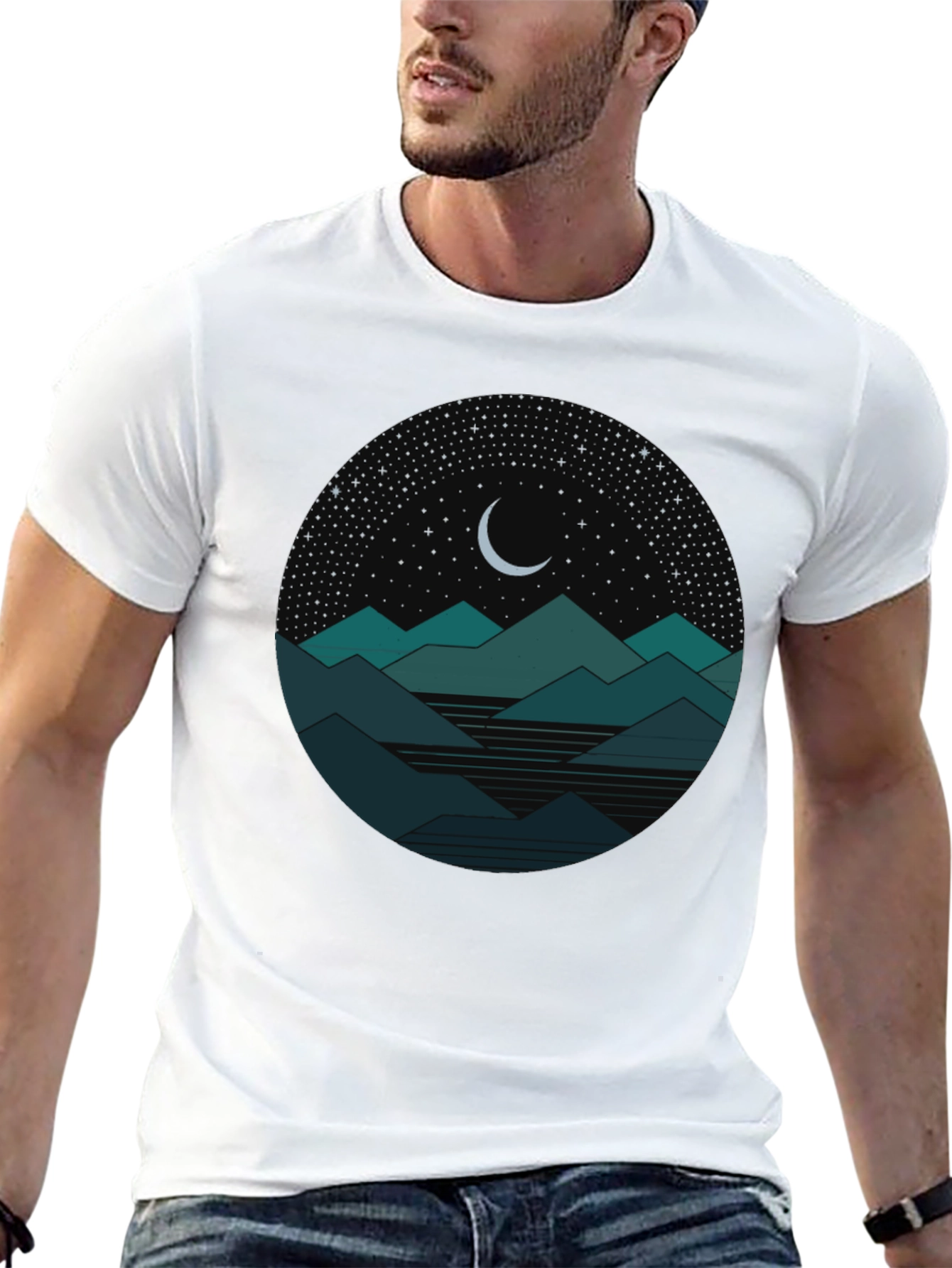 Nightscape Graphic Tee - Mountain & Moon Design