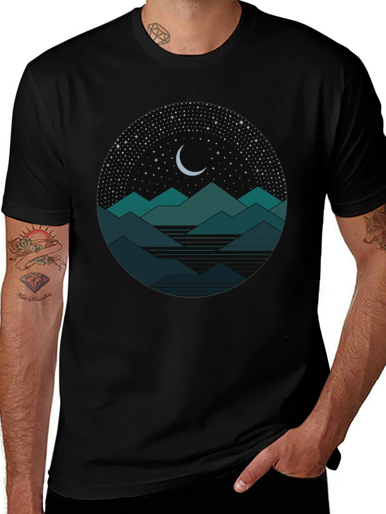 Nightscape Graphic Tee - Mountain & Moon Design