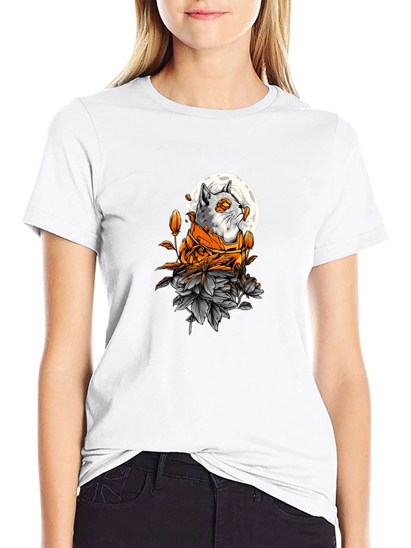 Cat Moon Graphic Tee - Unique Style