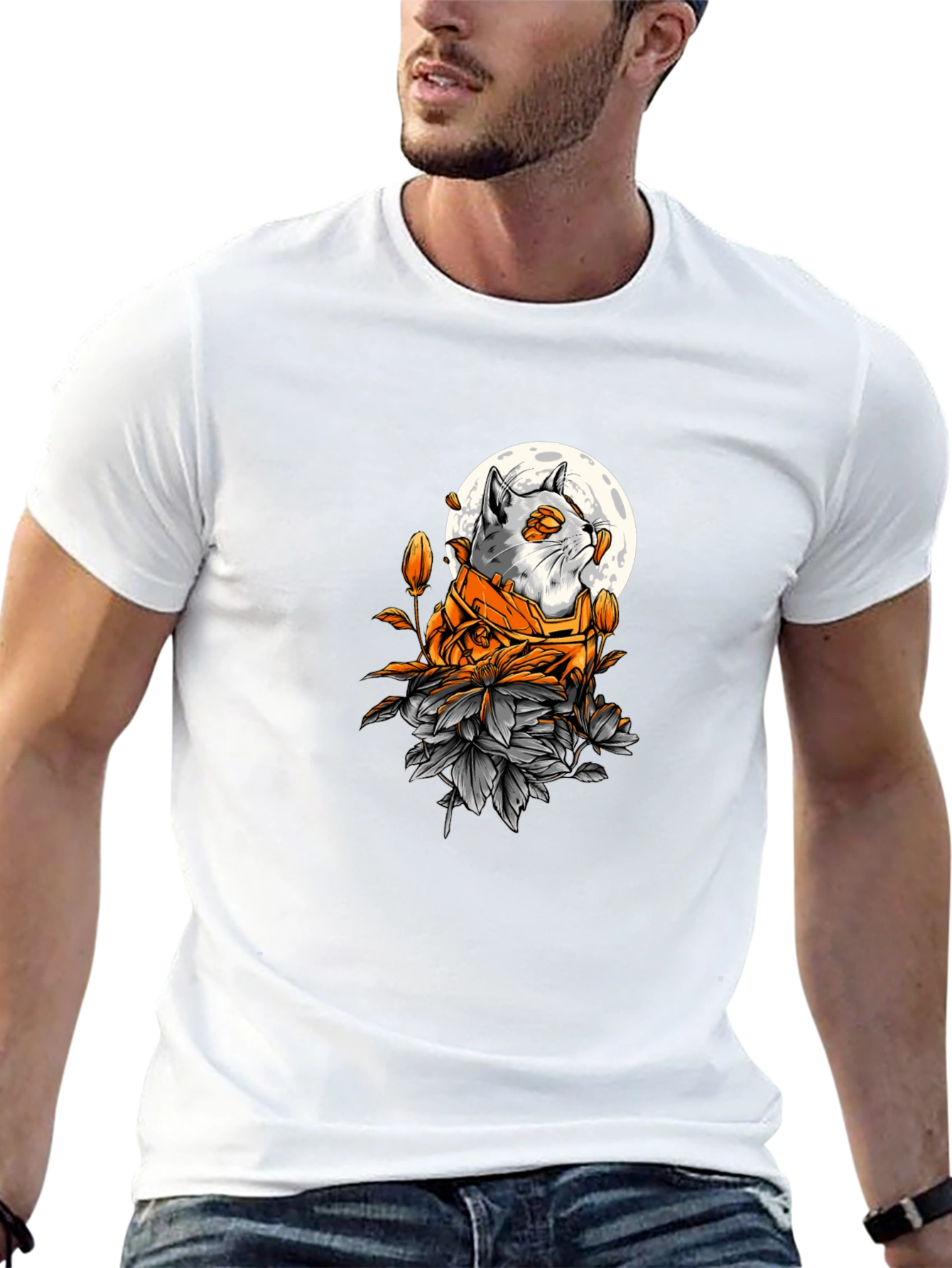 Cat Moon Graphic Tee - Unique Style