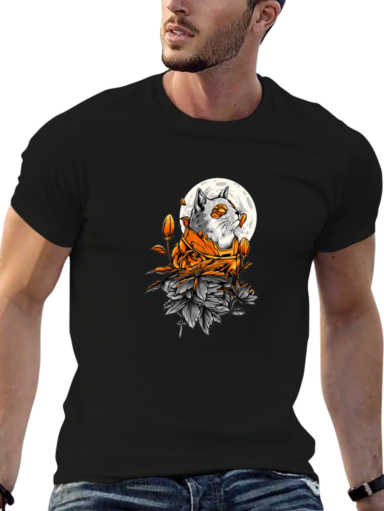 Cat Moon Graphic Tee - Unique Style