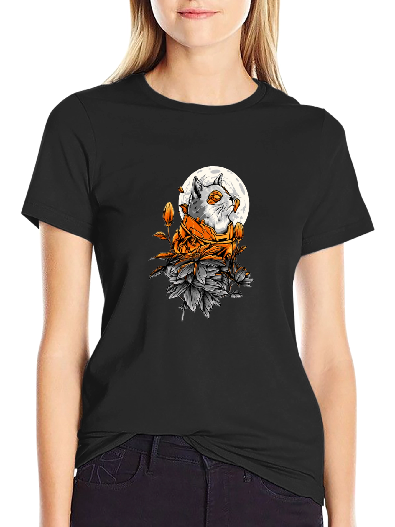 Cat Moon Graphic Tee - Unique Style