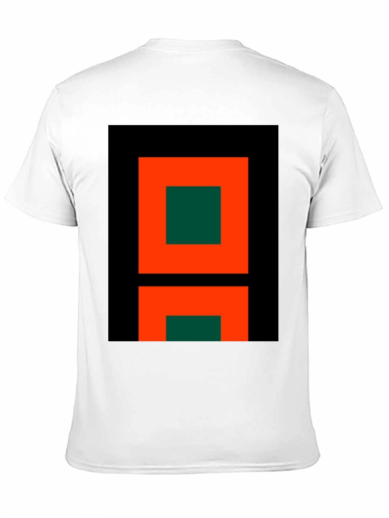 Geometric Black T-Shirt with Orange and Green Design