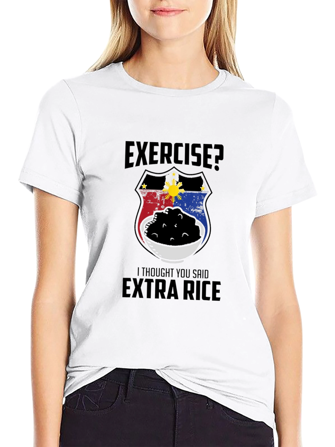 Exercise? Extra Rice T-Shirt Funny Filipino Foodie Tee