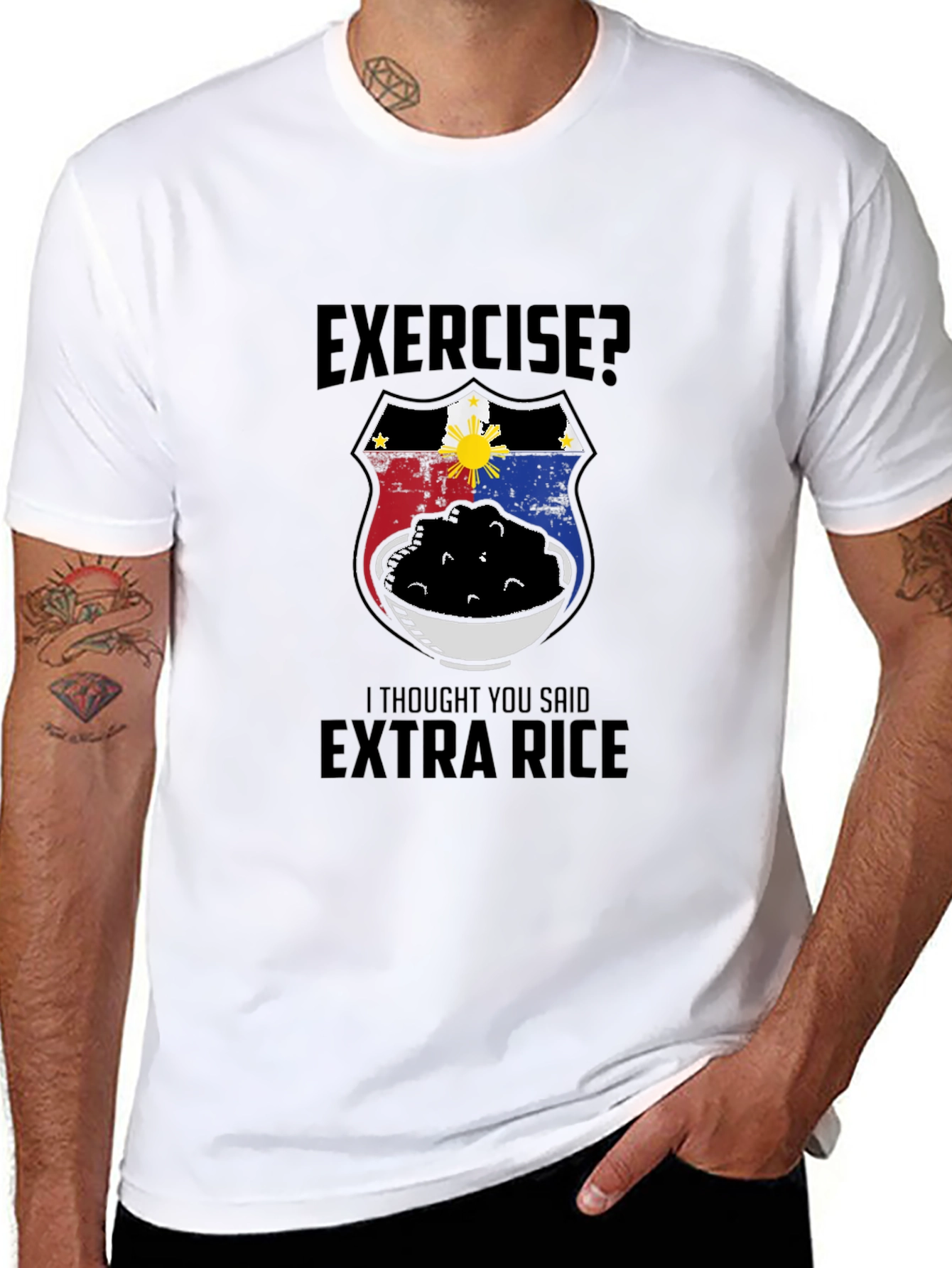 Exercise? Extra Rice T-Shirt Funny Filipino Foodie Tee