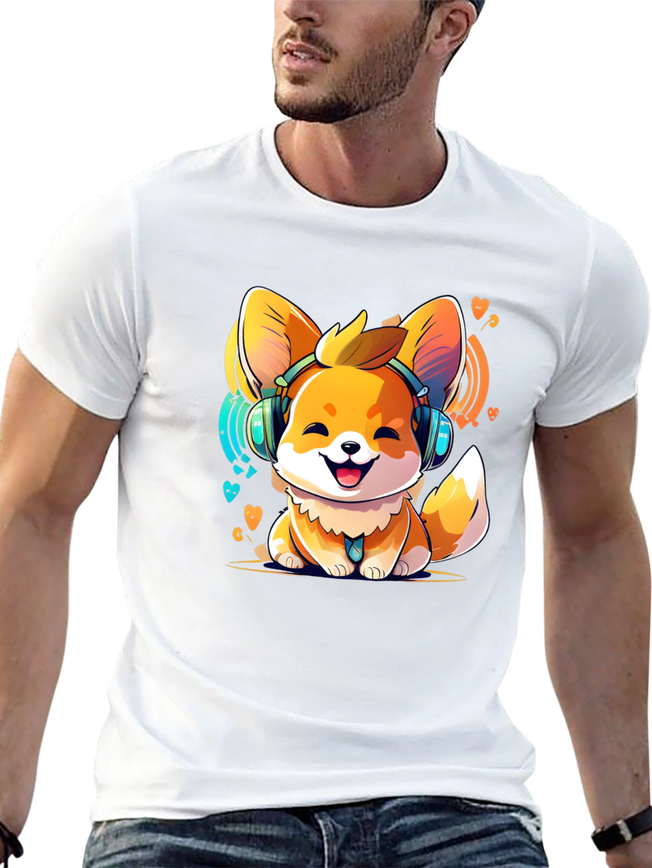 Cute Corgi DJ Black T-Shirt