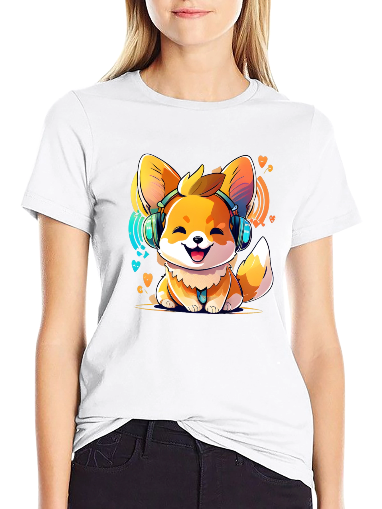 Cute Corgi DJ Black T-Shirt