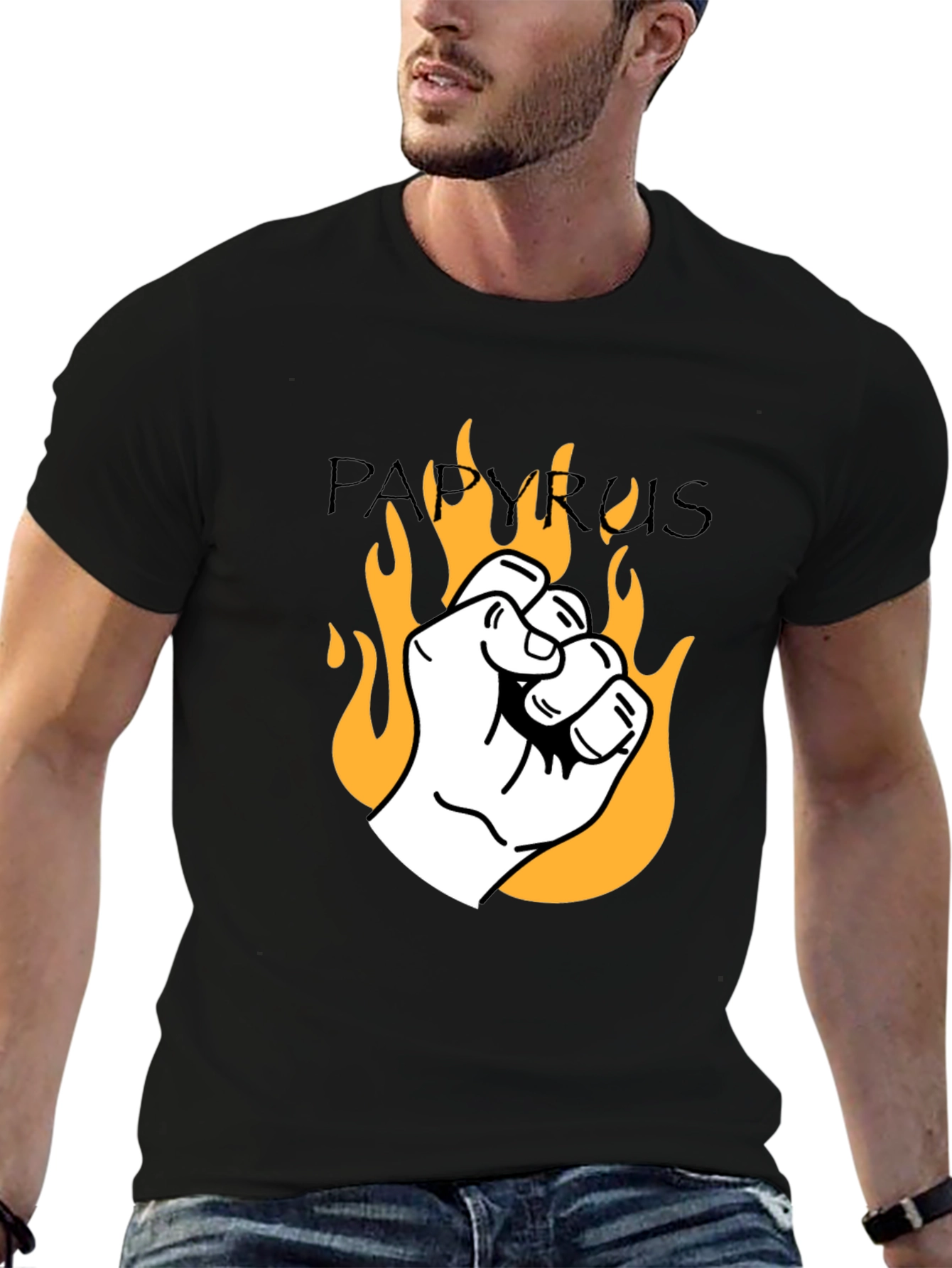 Papyrus Fist Fire Graphic T-Shirt - Black