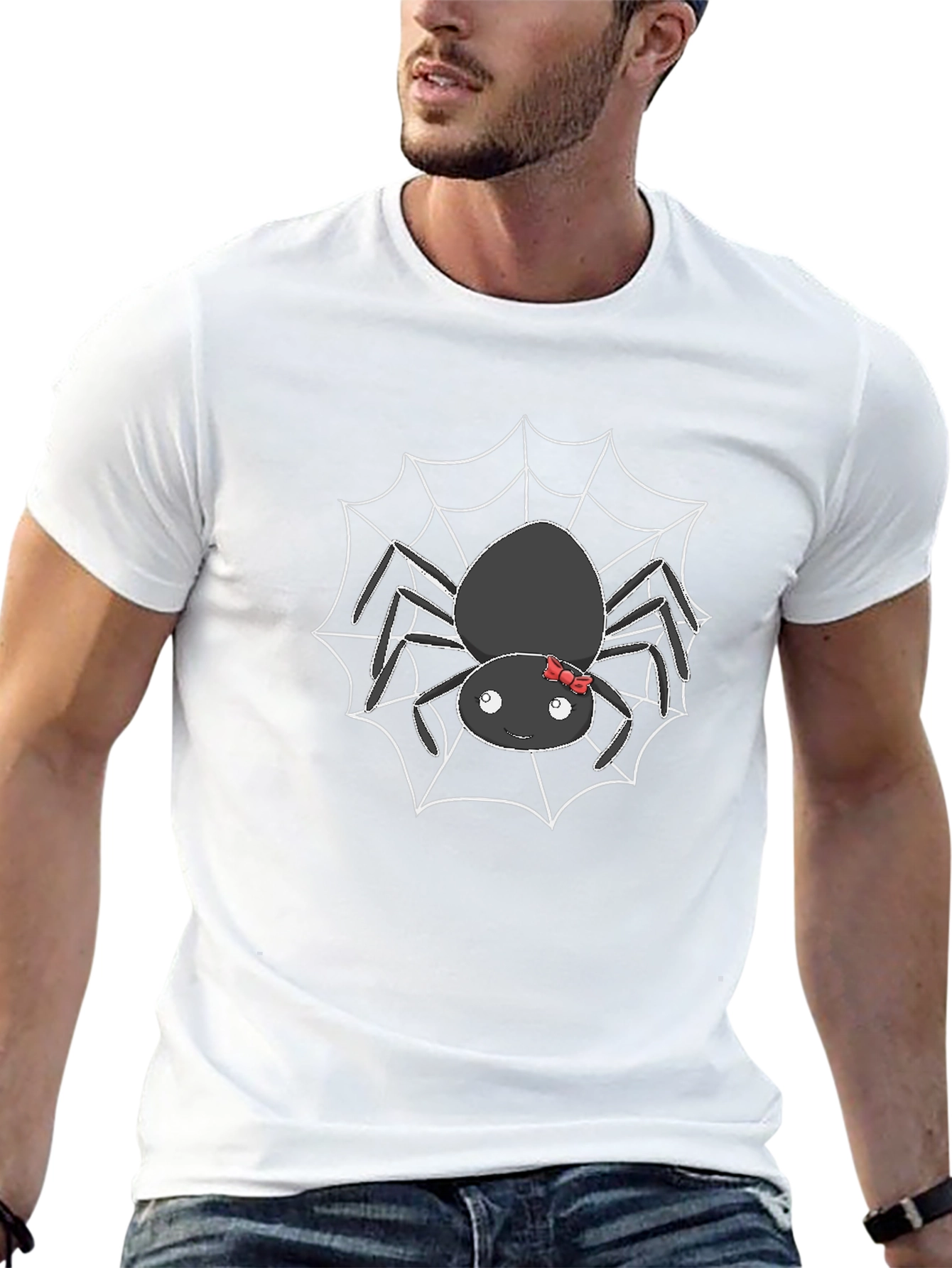 Cute Spider Web Graphic T-Shirt - Black