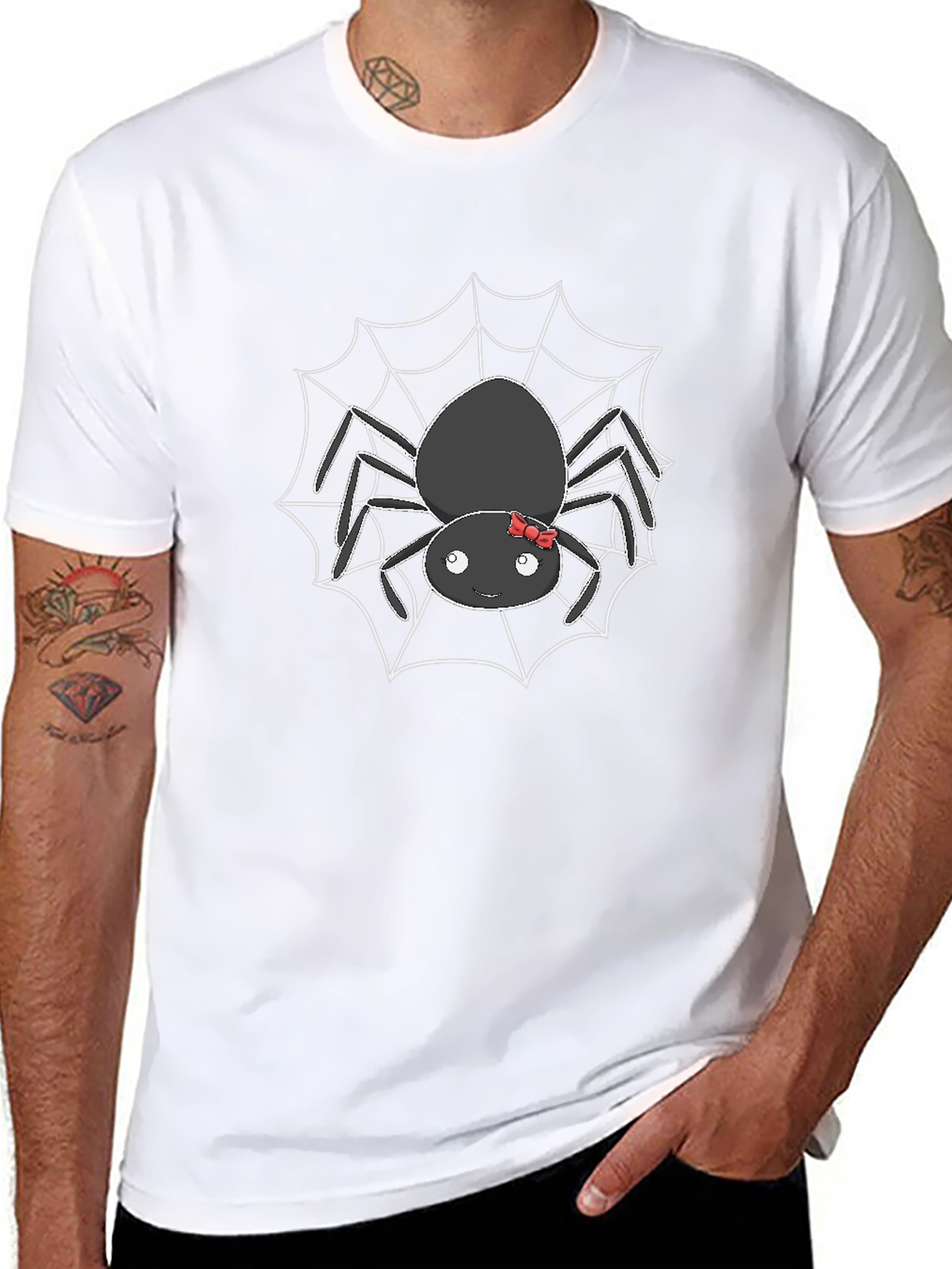 Cute Spider Web Graphic T-Shirt - Black