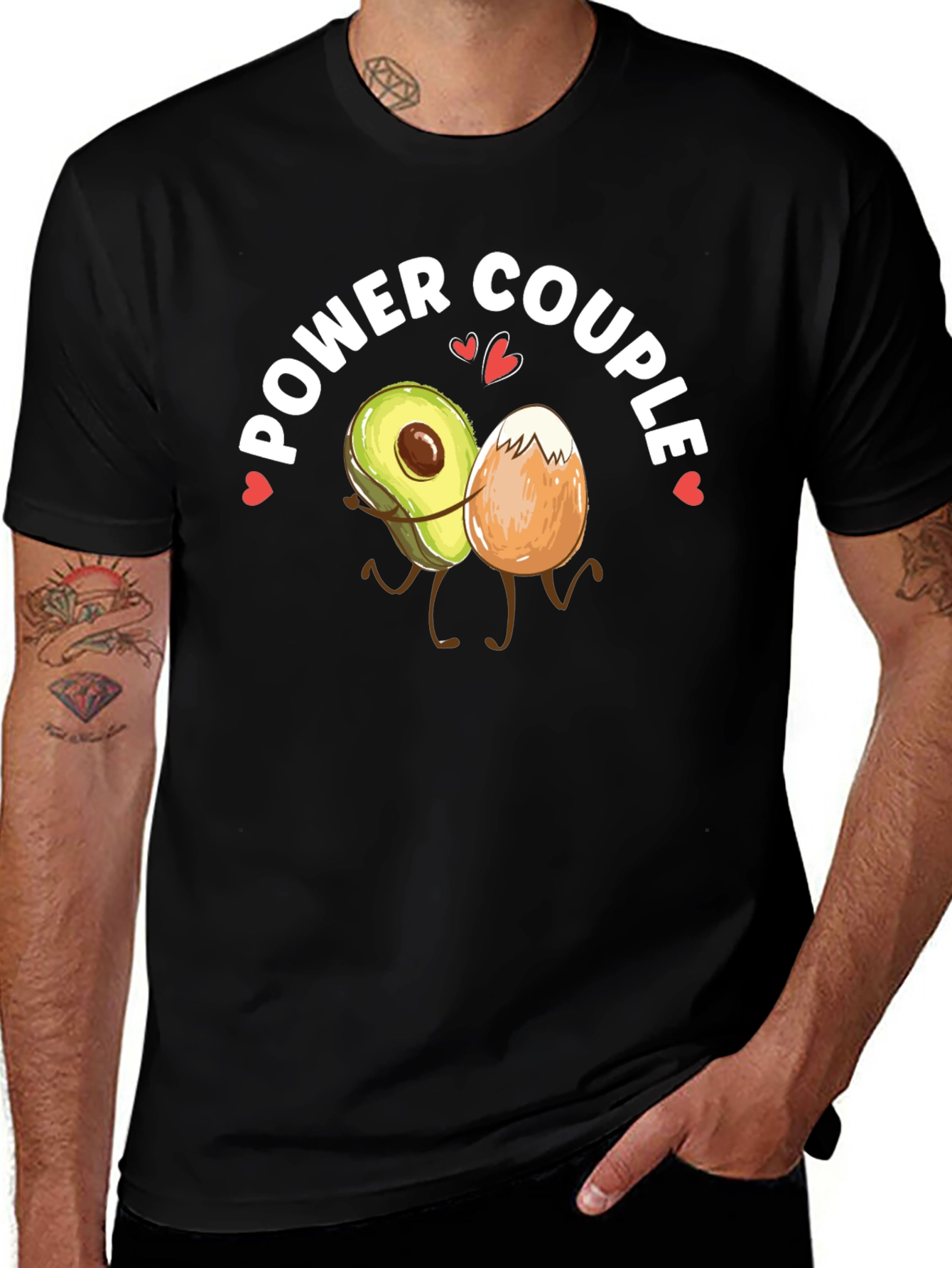 Power Couple Avocado & Egg Black T-Shirt