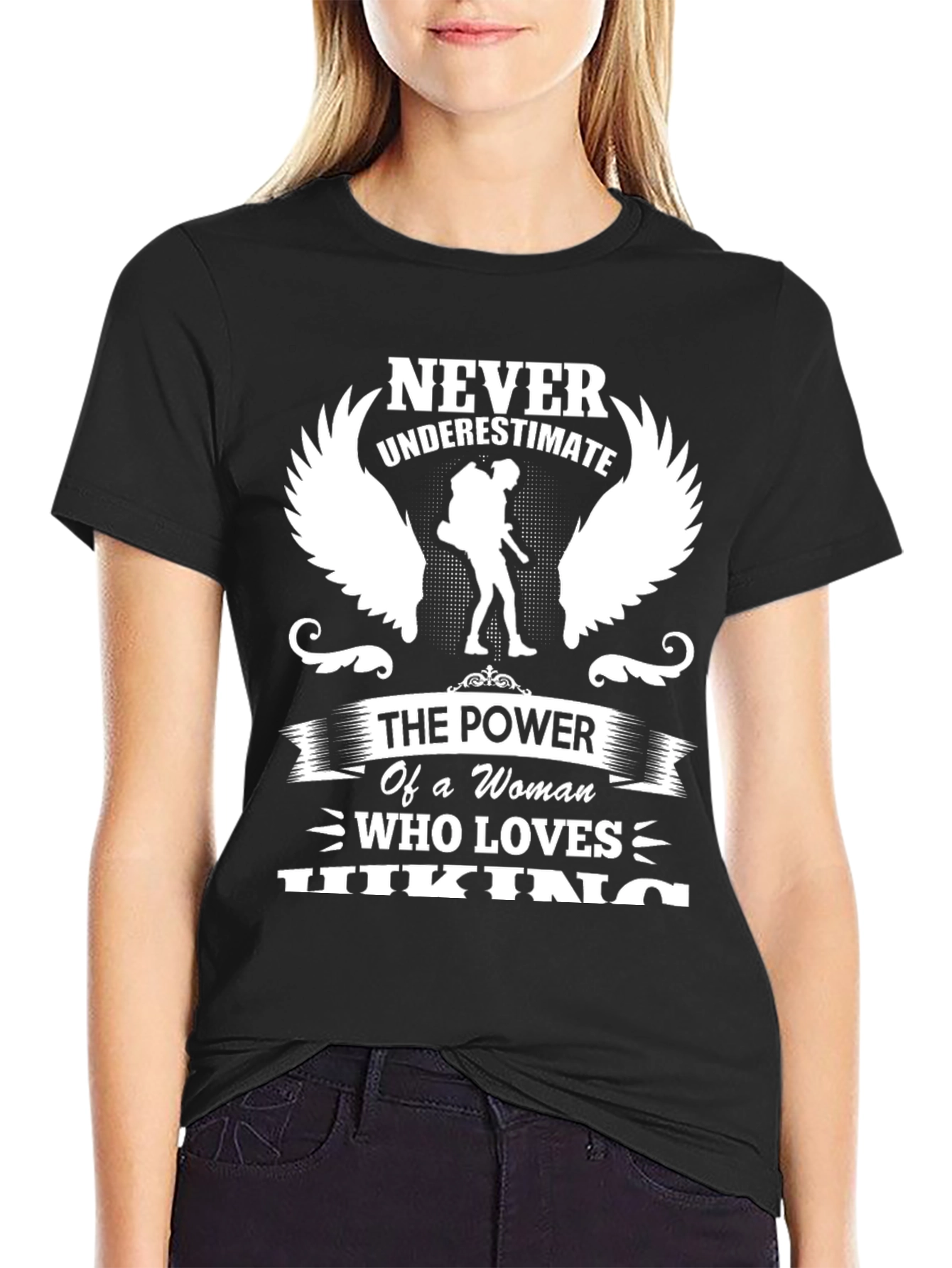 Never Underestimate Hiking Woman T-Shirt