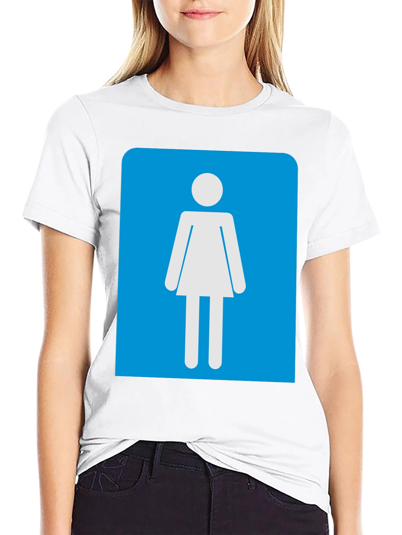 Womens Restroom Sign Graphic Tee - Black