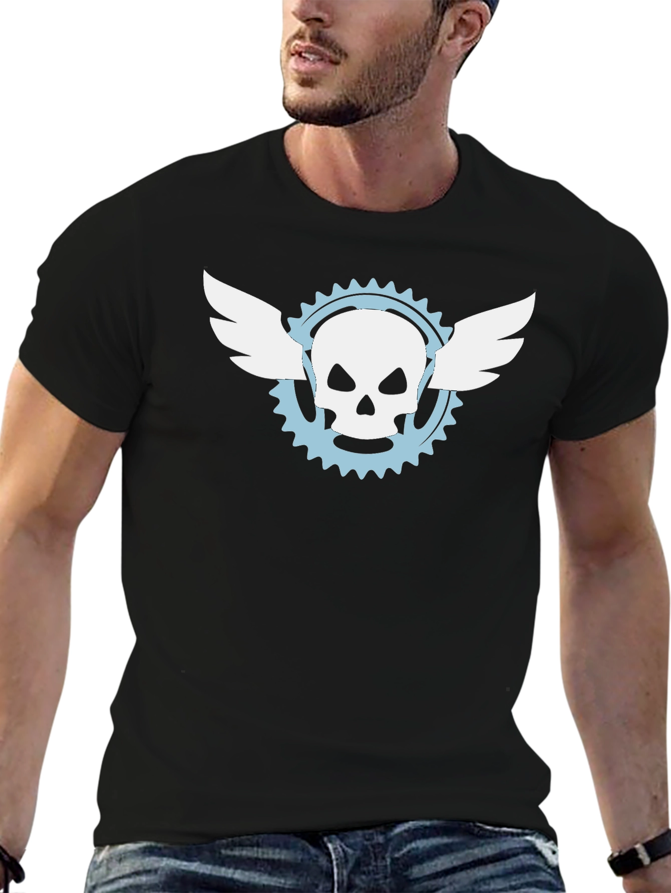 Skull Wings Graphic Tee - Mens Black Cotton T-Shirt