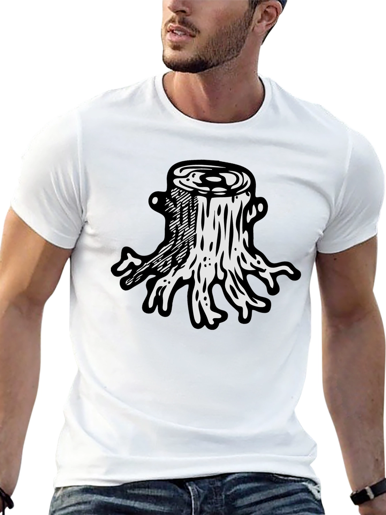 Tree Stump Graphic Tee - Black Cotton T-Shirt
