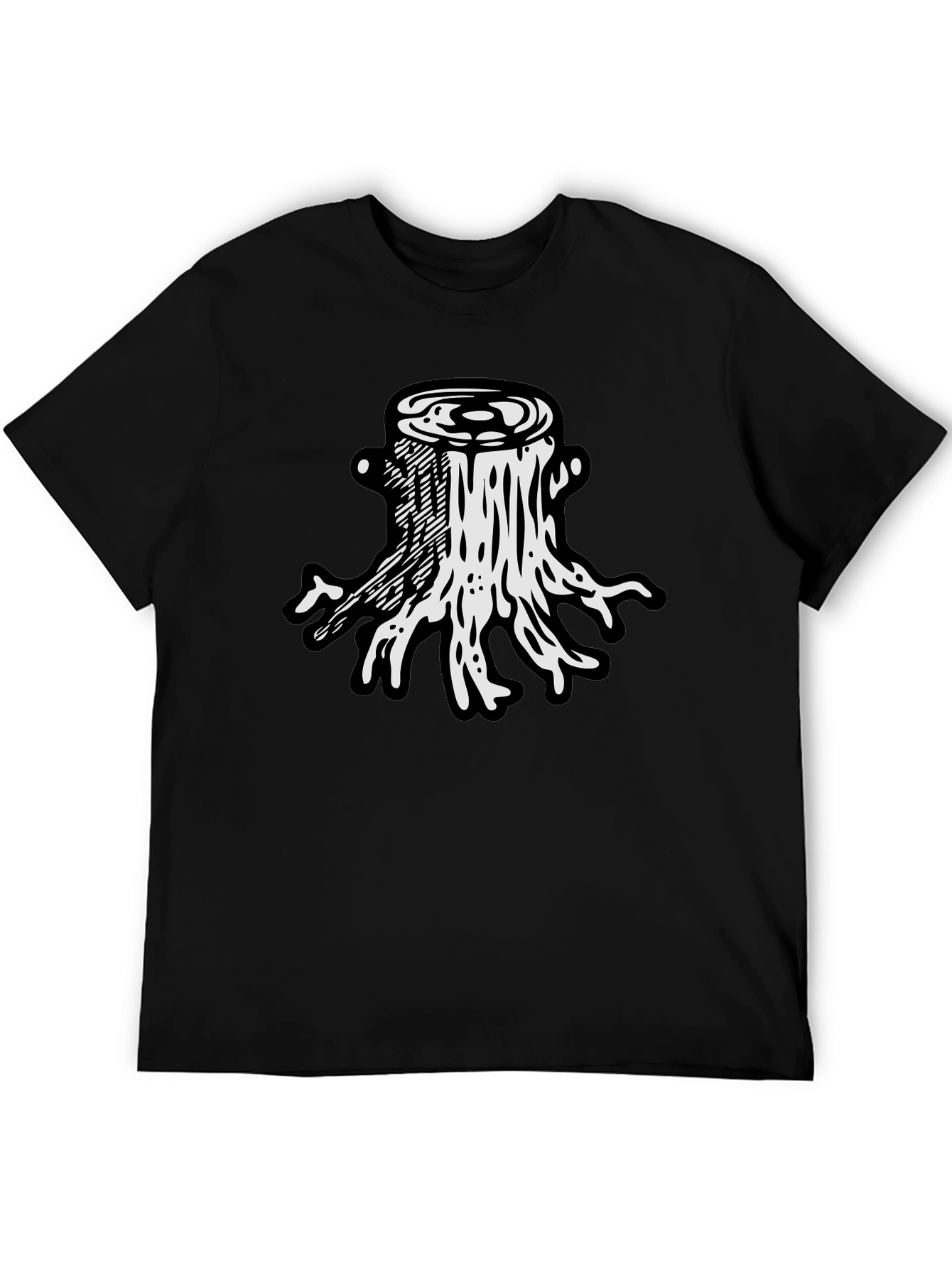 Tree Stump Graphic Tee - Black Cotton T-Shirt