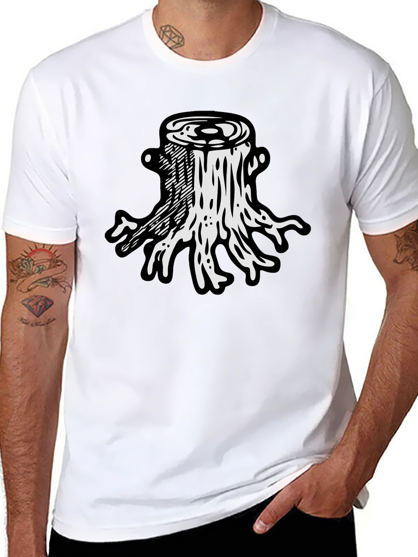 Tree Stump Graphic Tee - Black Cotton T-Shirt