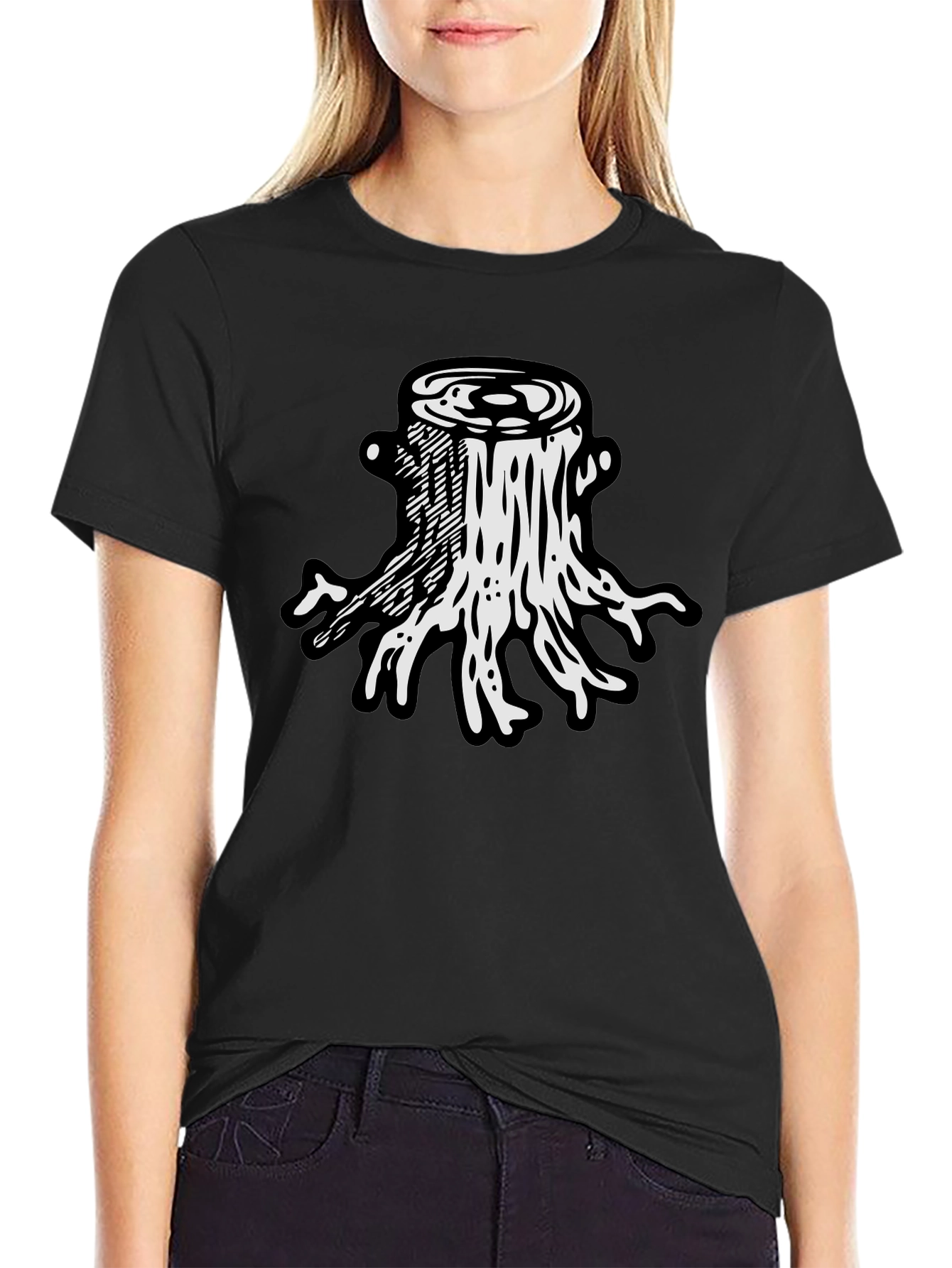 Tree Stump Graphic Tee - Black Cotton T-Shirt