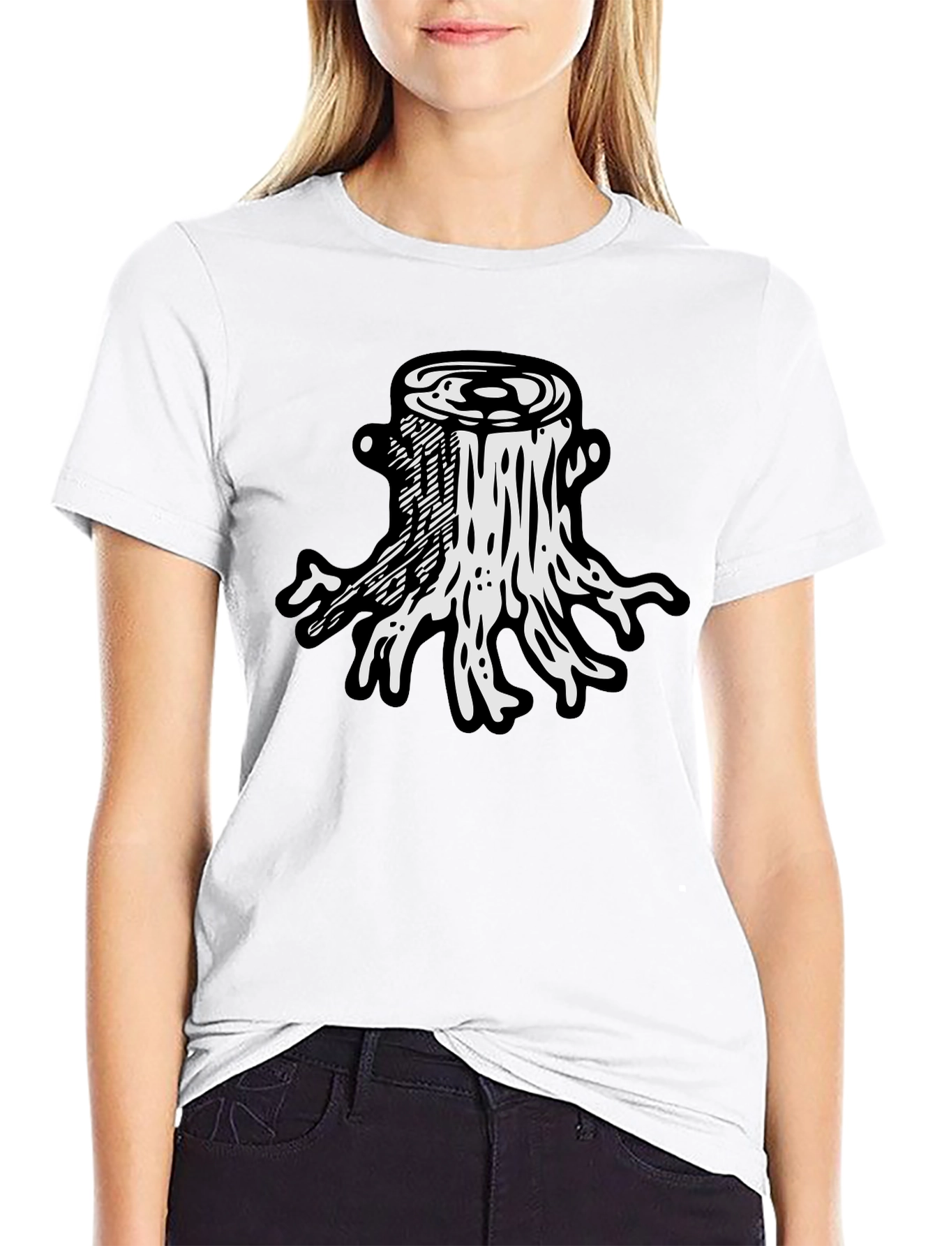 Tree Stump Graphic Tee - Black Cotton T-Shirt