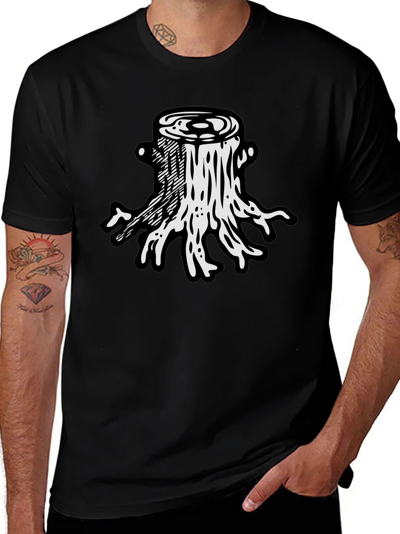 Tree Stump Graphic Tee - Black Cotton T-Shirt