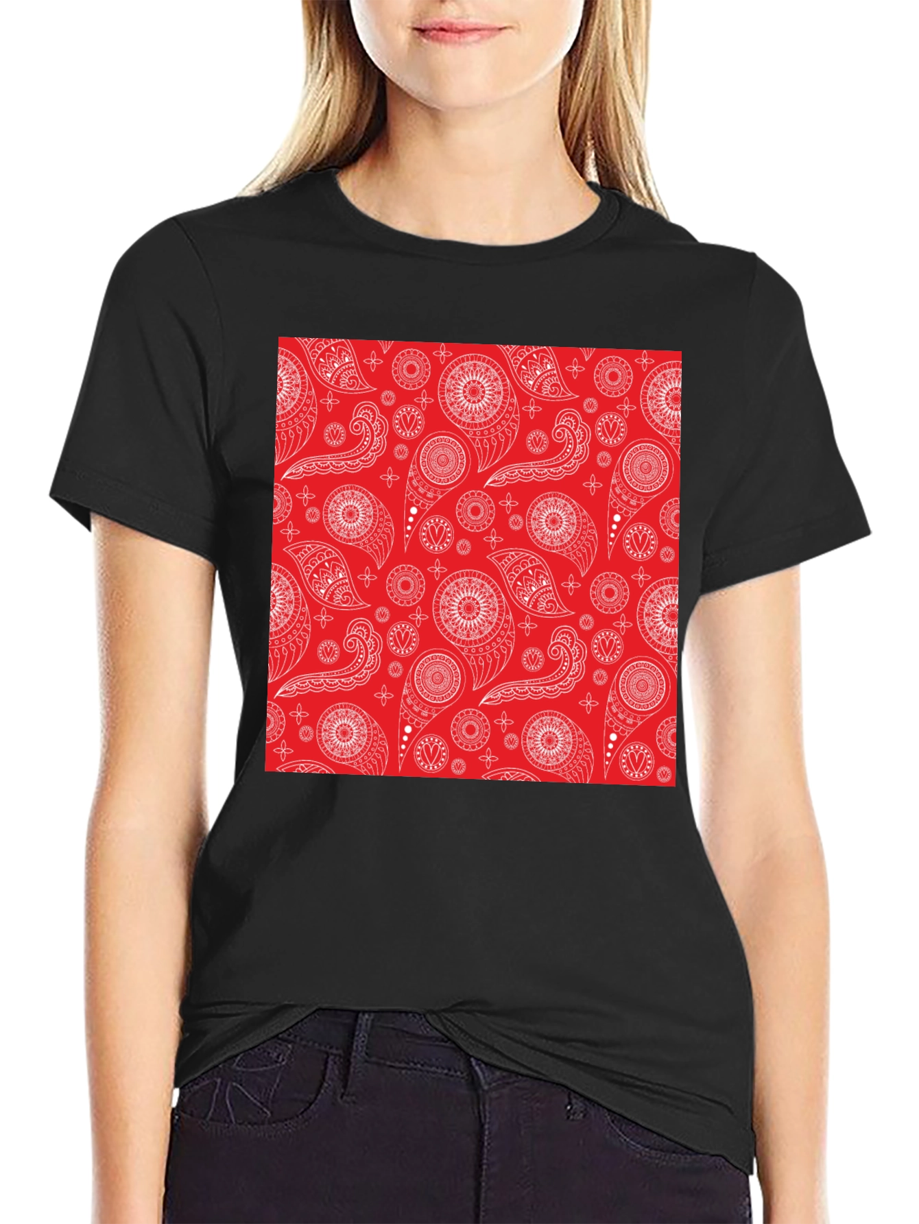 Red Bandana Pattern Tee - Classic Style