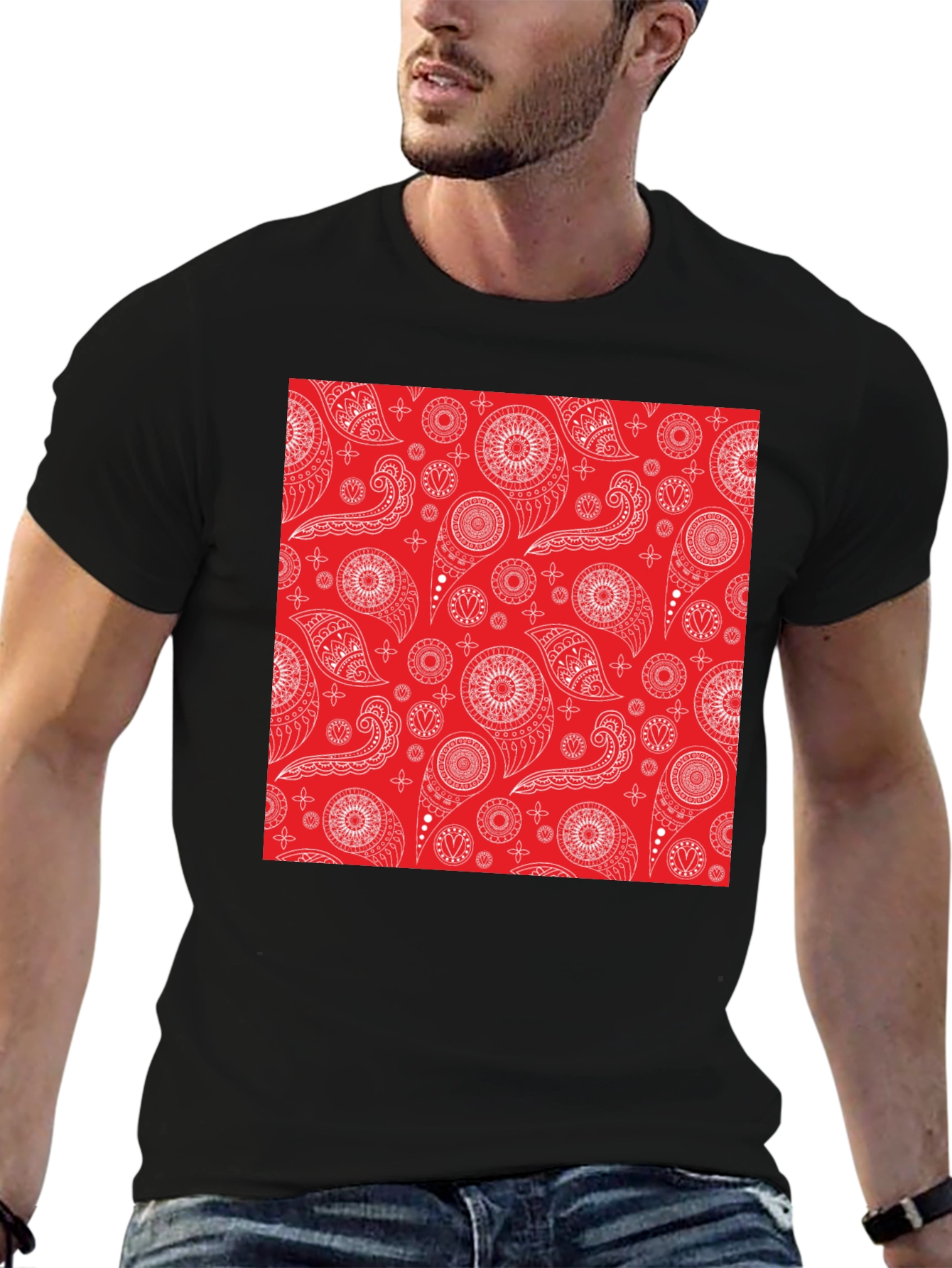 Red Bandana Pattern Tee - Classic Style